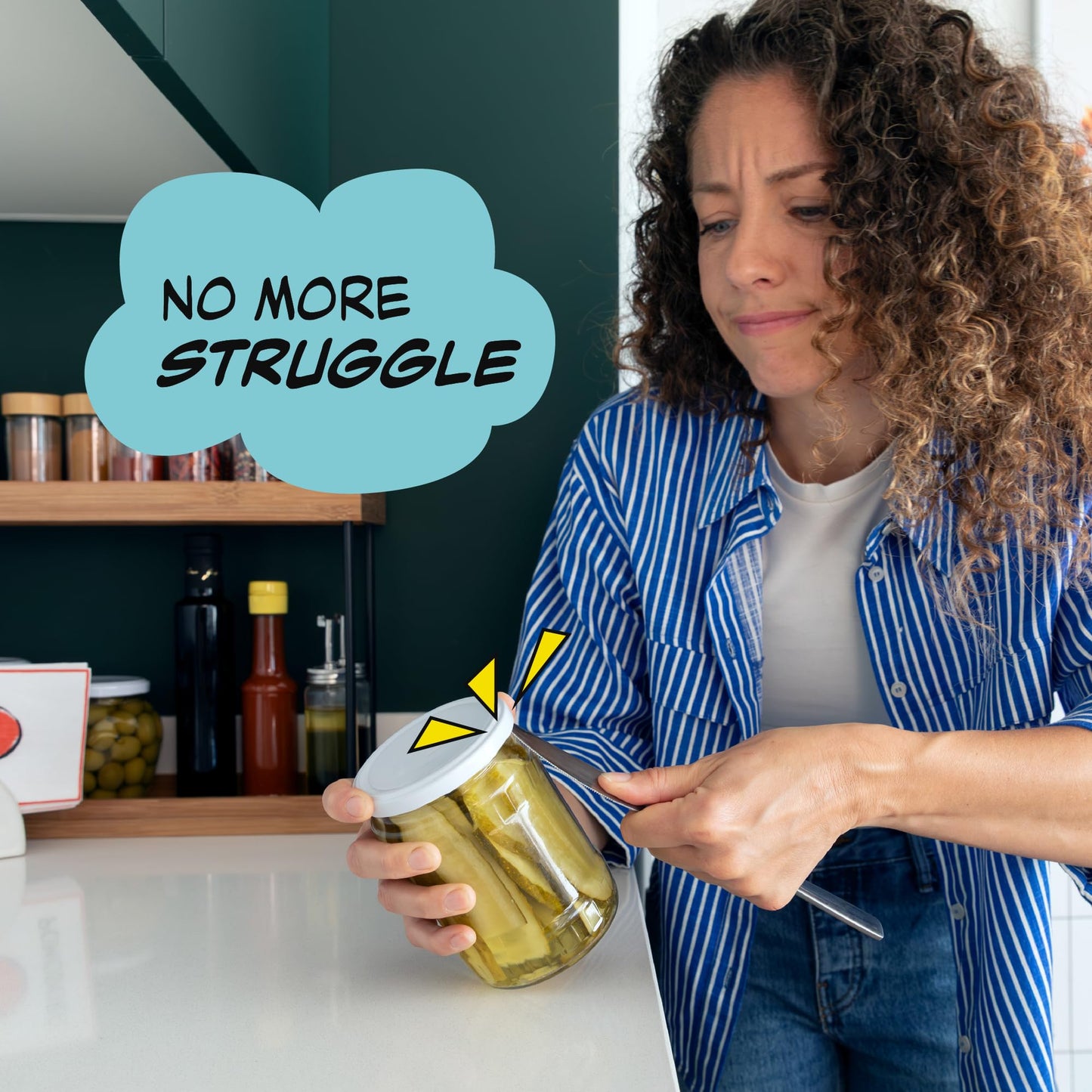 POPDATJAR Under Cabinet Jar Opener - Stainless Steel Lid Opener For Seniors With Arthritis & Weak Hands - Ideal for Any Size Lid - Easy, One-Handed Kitchen Gadgets & Elderly Must Haves