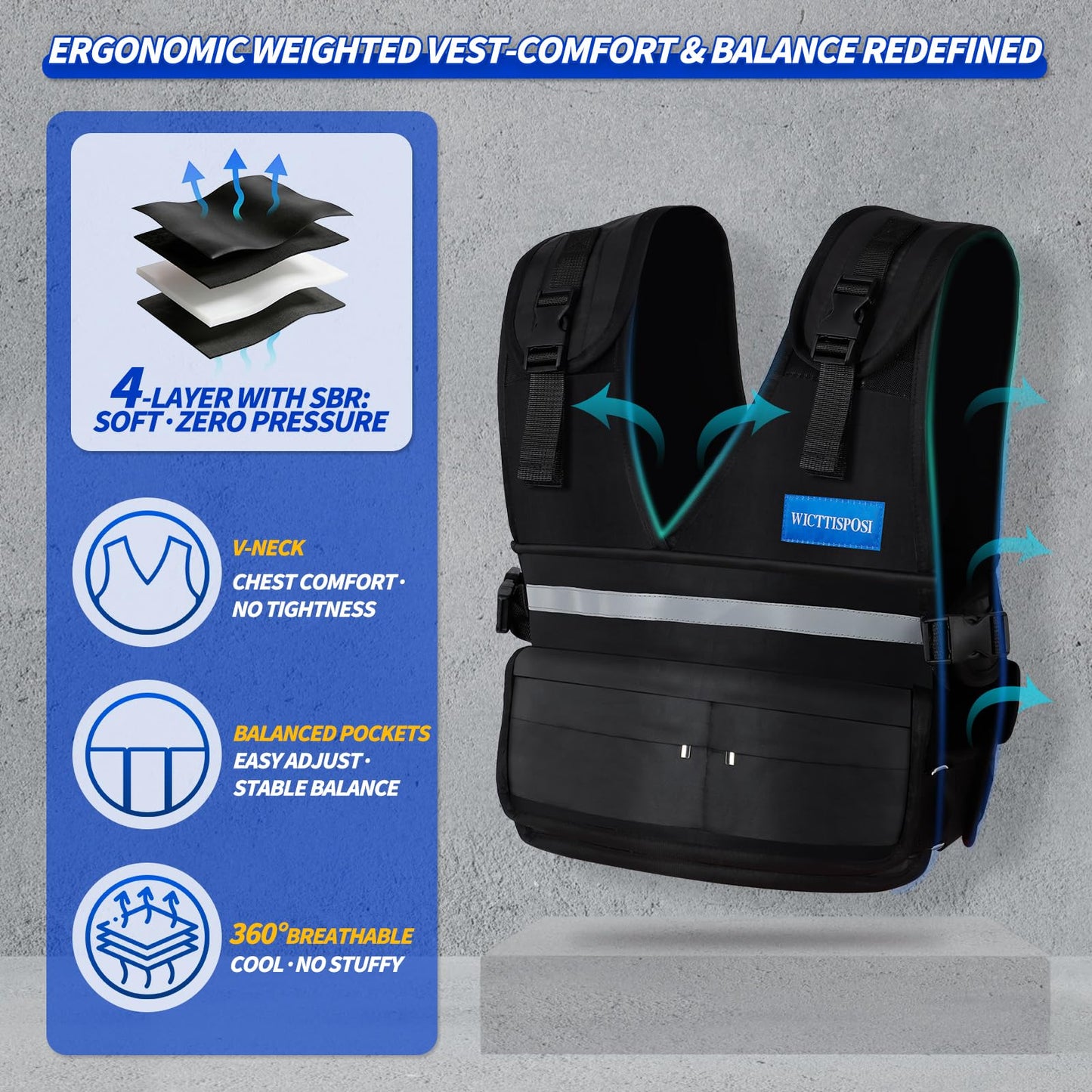 Adjustable Weighted Vest for Women Men 2-11.3lb, Custom Weight Intensity for All Exercises, Snug Fit & Stable, Washable Breathable Weight Vest for Walking Running Fitness Gym Training(Black)