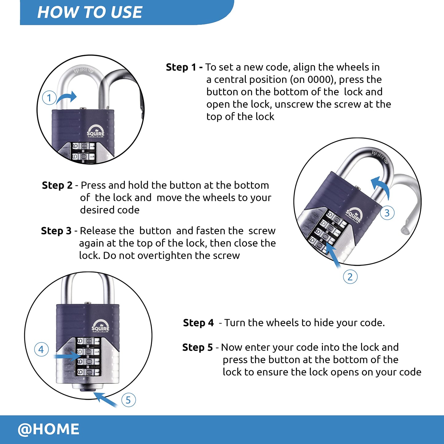 Squire Heavy Duty Padlock (Vulcan Combi 50) - Toughest Open Shackle - 4 Wheel Vulcan Padlock - Steel Cast Alloy for Corrosion Resistance - Weatherproof Lock for Home, School & Shed (Blue, 2")