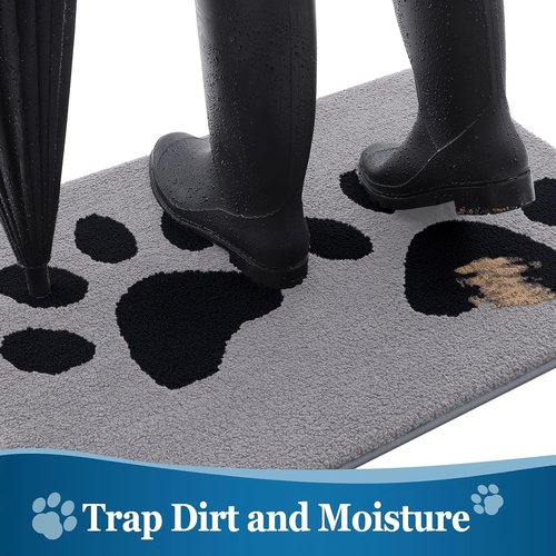 Buganda Dog Door Mat - Absorbent Mud Trapper for Indoor Use | Non-Slip Low-Profile Design (48x30 Inches, Grey)