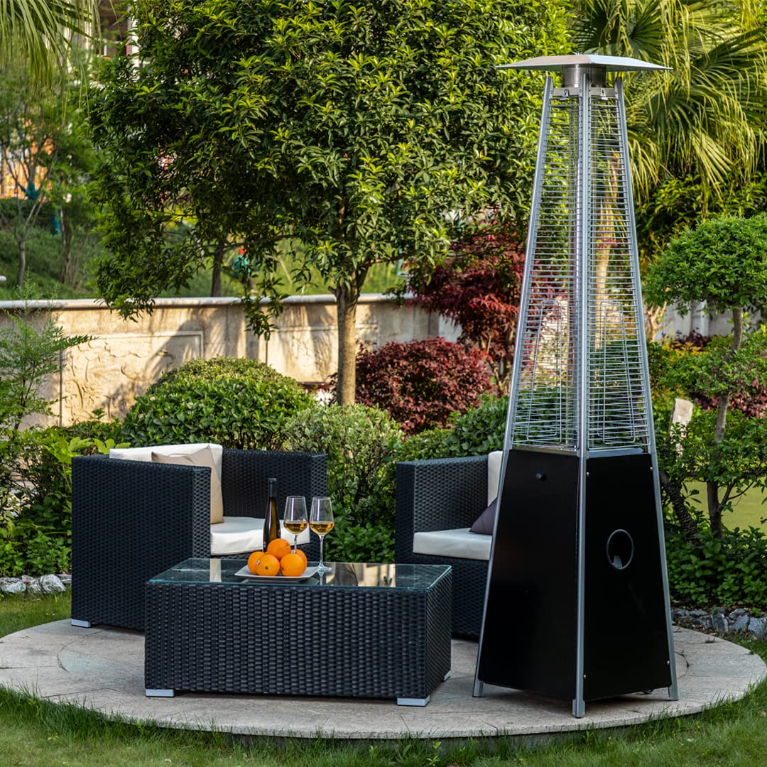 Patio Heaters for Outdoor Use, 40000 BTU Outdoor Heaters for Patio with Wheels, Quartz Glass Tube Outside Heater for Deck Backyard Commercial, Hammered Black