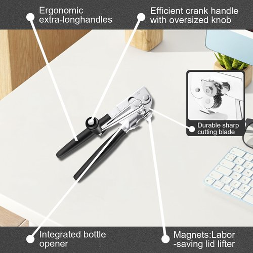 Commercial Can Opener Manual, RICKUNCL Heavy Duty Can opener with Magnet, Stainless Steel Handheld Can Opener with Folding Easy Crank Handle Oversized Knob for Big Cans and All Size Cans