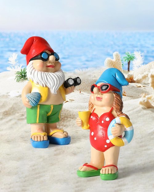 iStatue Beach Gnomes - Fun Resin Tabletop Decorations with Swim Rings & Sunglasses | Set of 2 for Home & Garden