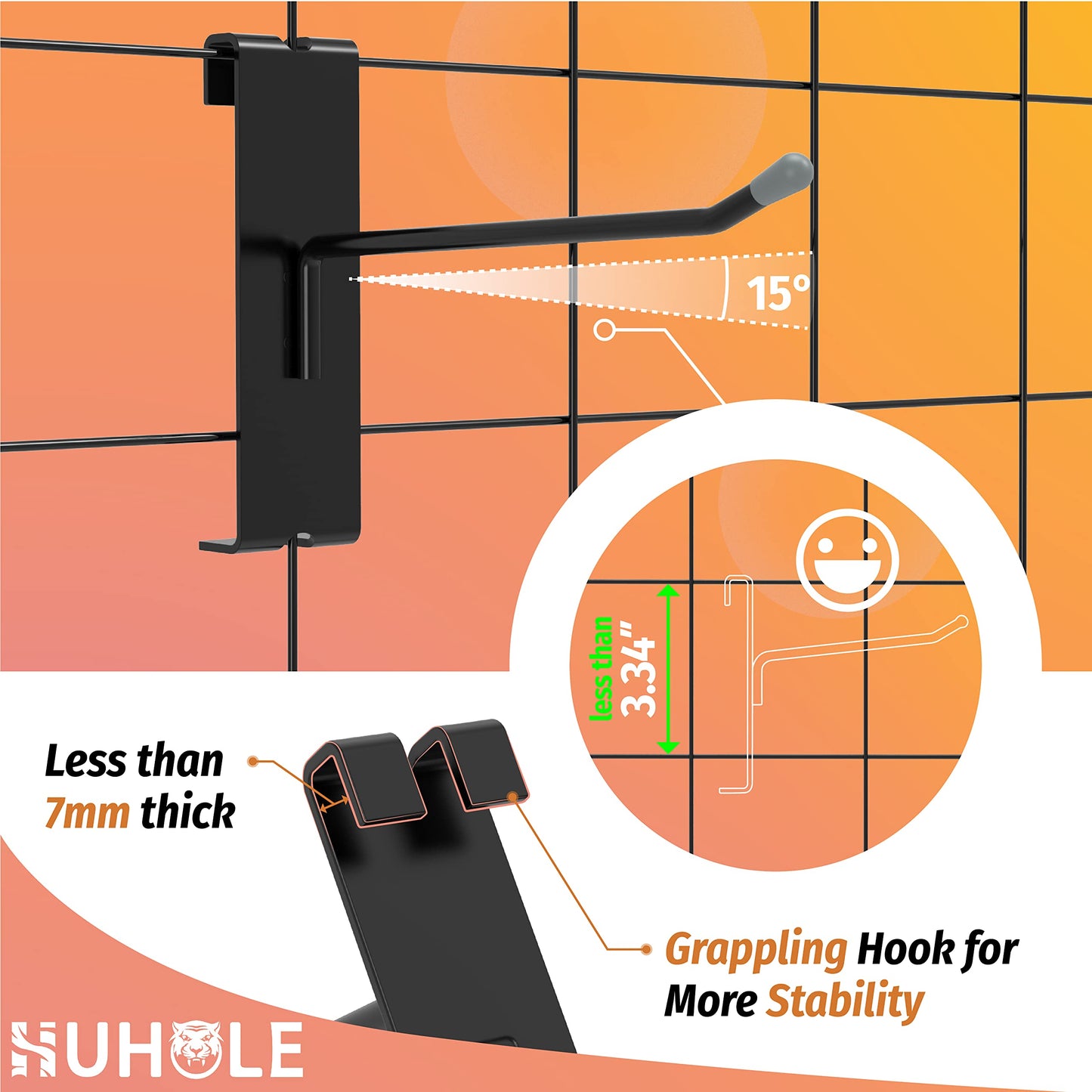 HUHOLE 50 Pack Gridwall Hooks 6 Inch – Black Metal Display Hangers for Wire Grid Panel – Heavy Duty Retail Store Fixtures, Garage Organizer, Craft Fair & Jewelry Rack (20lbs Capacity)