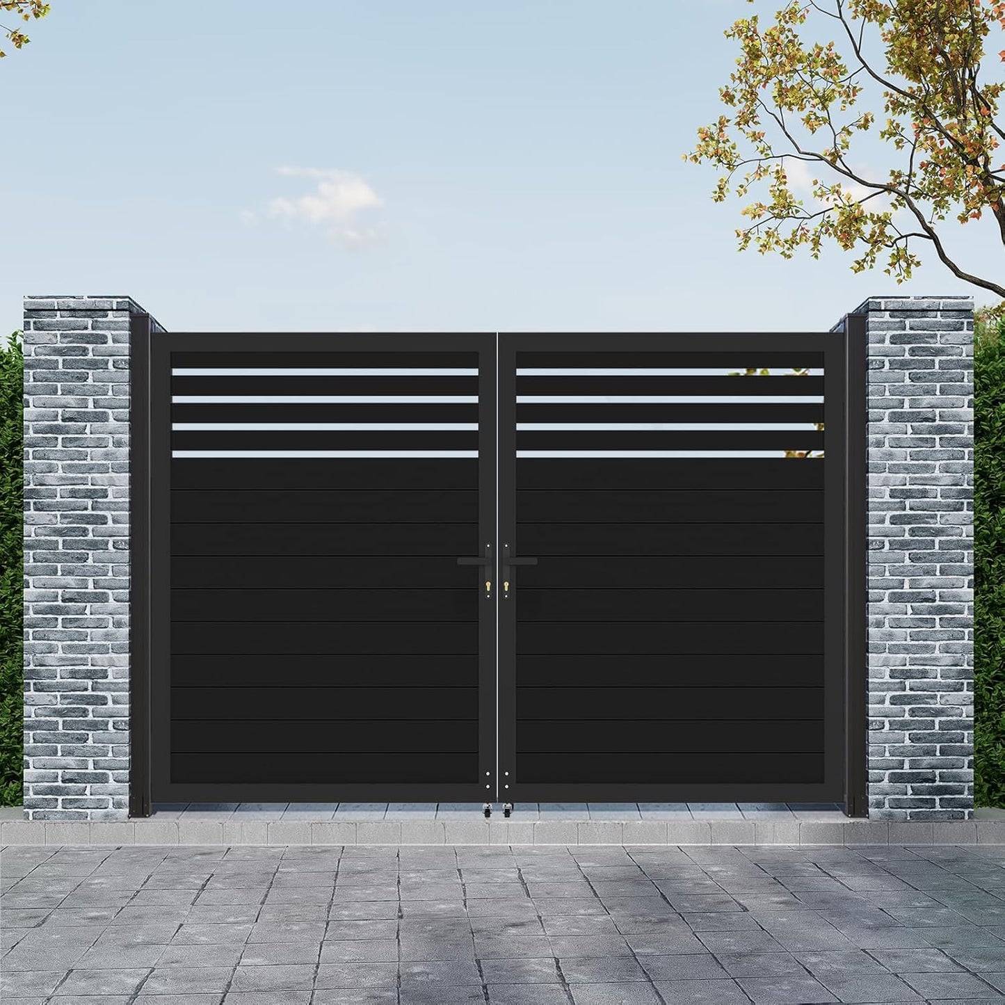 Mondaria Aluminum Double Fence Gate, 6FT H x 10FT W Outdoor Driveway Privacy Gate with Heavy Duty Metal Frame, Rustproof Powder-Coated Gate with Lockable Handle Kit, Semi-Privacy (Posts Not Included)