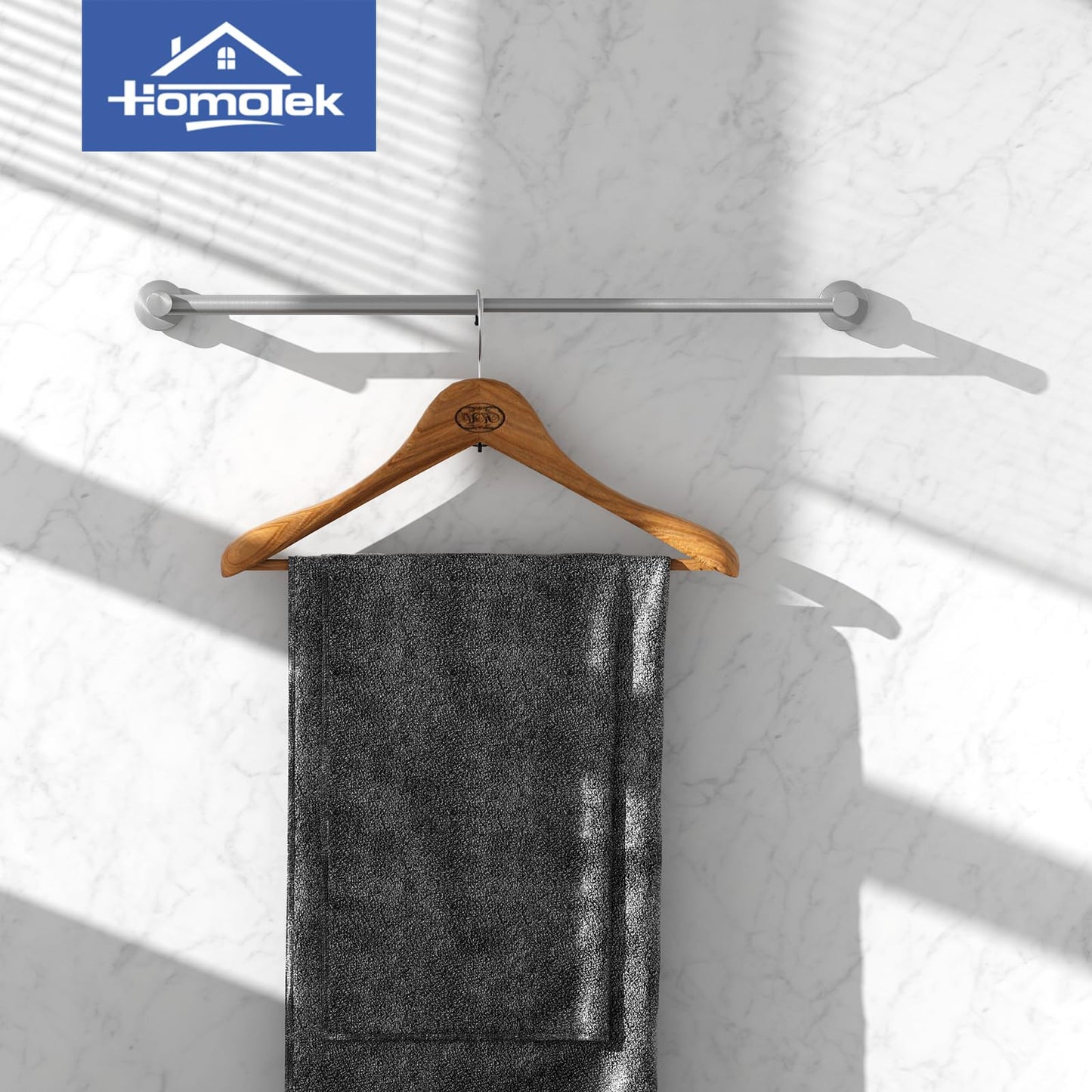 Adjustable Towel Bar, HOMOTEK Economical Bathroom Towel Holder Rod from 12 Inch to 22 Inch Single Towel Racks, Wall Mount Towel Rail, Towel Hanger Hook for Kitchen(1 Pack Brushed Stainless Steel)