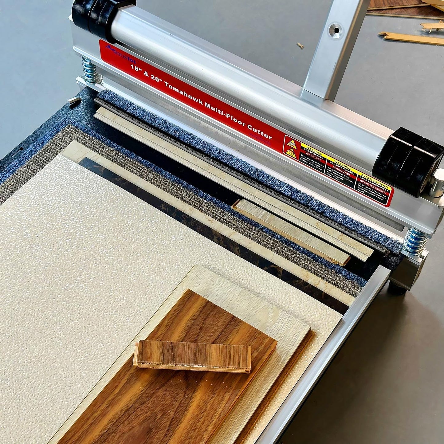 20" Pro Max laminate & Rigid core Vinyl Floor Cutter, Cuts up to 20" Wide and 11/16" (17mm) Thick; How About The Demo? Full cuts Engineered Hardwood; LVP/T, SPC, RVP, VCT, WPC, PVC; Super Powerful!