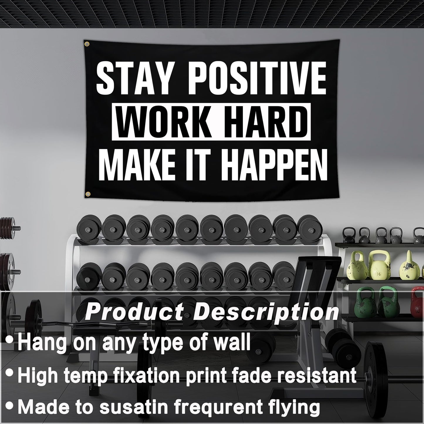 Aroxtms Discipline Motivational Flag 3x5 Ft Stay Positive Work Hard Make It Happen Gym Motivational Inspirational Flags for Room Guys Home Gym Bedroom College Dorm Motivational Wall Decor Banner