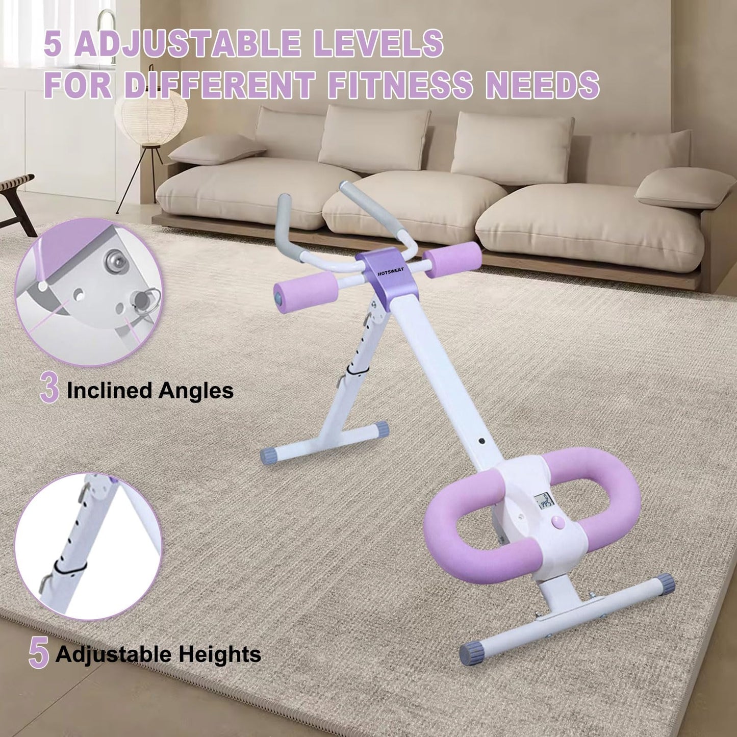 Ab Workout Equipment Abdominal Trainer, Adjustable Ab Machine at Home Gym, Foldable Abdominal Exercise Machine, Core & Ab Trainer Machine for Stomach Workout