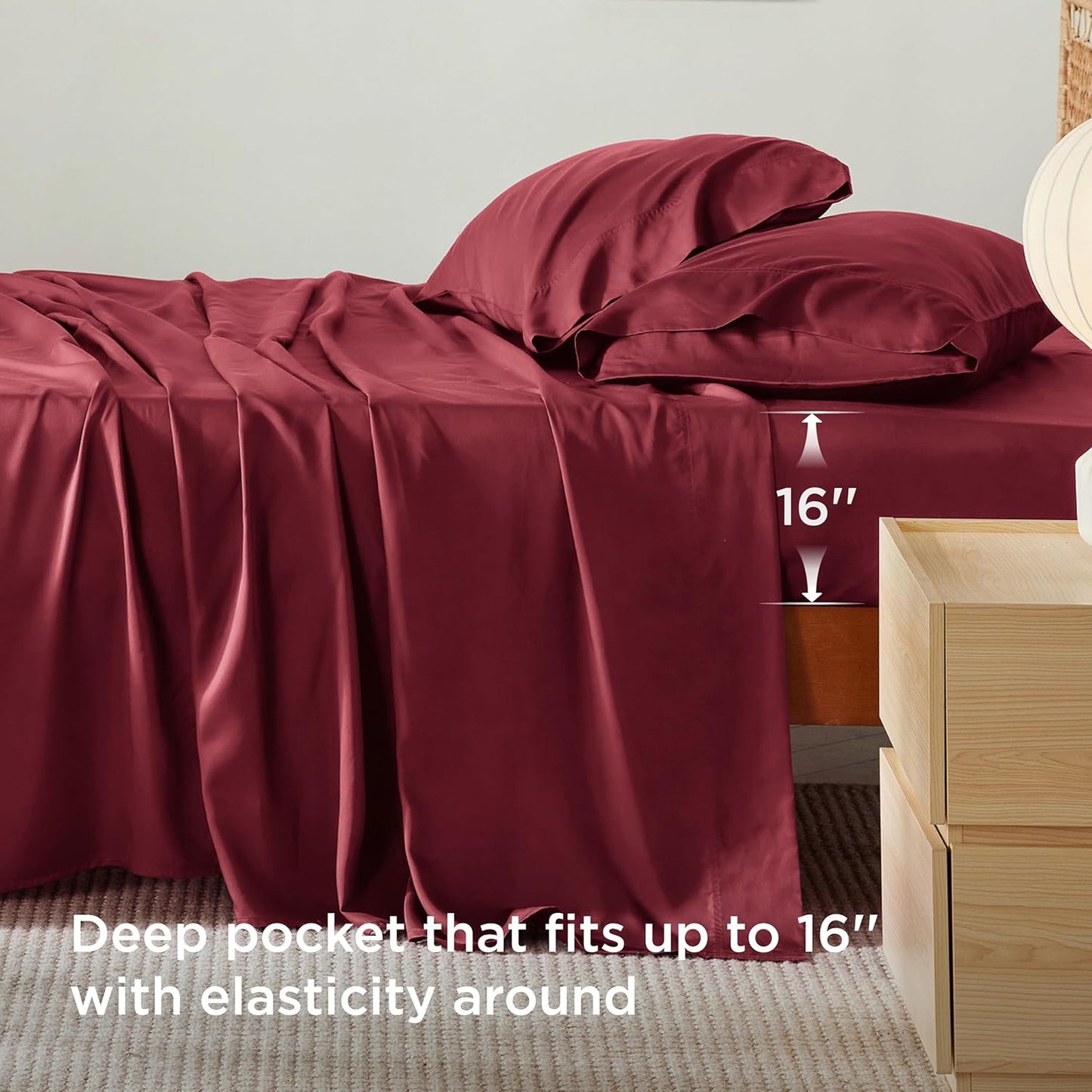 Bedsure Cooling Twin XL Sheets - Breathable Rayon from Bamboo, Soft & Silky, Deep Pocket Up to 16 Inches, Burgundy