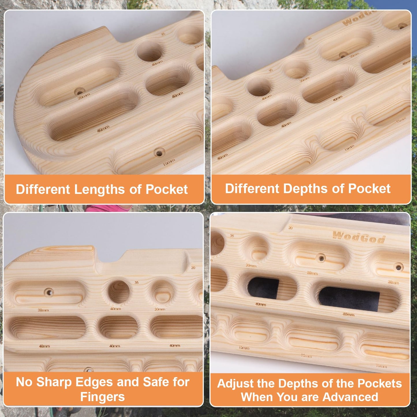 WodGod Climbing Hangboard Rock Climbing Training, Rock Climbing Fingerboard, Wooden Climbing Board Trainer for Strengthen Fingers and Grip, Suitable for Indoor Climbing Training and Pull-ups