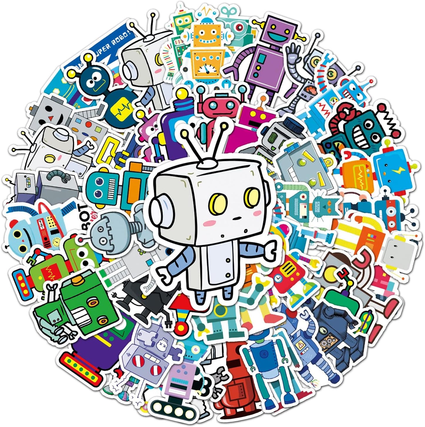 50Pcs Cute Robot Stickers, Science Theme Vinyl Waterproof Decals for Computer Skateboard Laptop Water Bottle Luggage