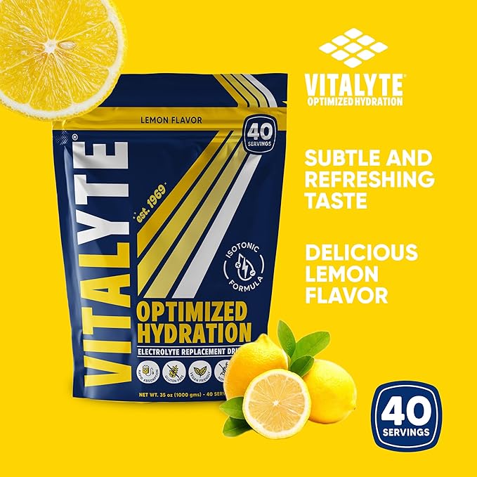 Vitalyte Electrolyte Powder Drink Mix, Isotonic Electrolyte Hydration Mix, Bulk Case Pack (12 Pack, Lemon)