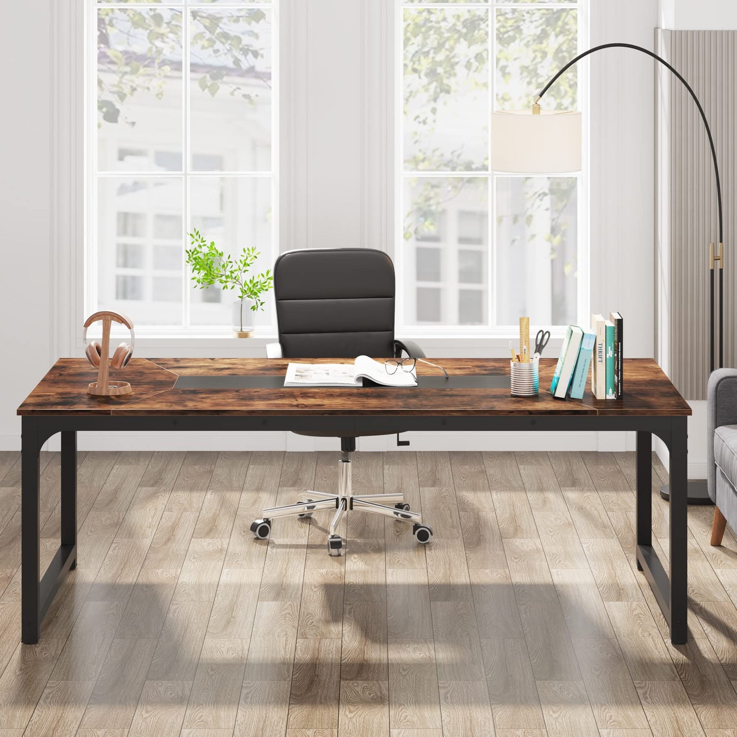Tribesigns Modern Computer Desk, 78.7 x 39.4 inch X Large Executive Office Desk Computer Table Study Writing Desk Workstation for Home Office,Rustic/Black
