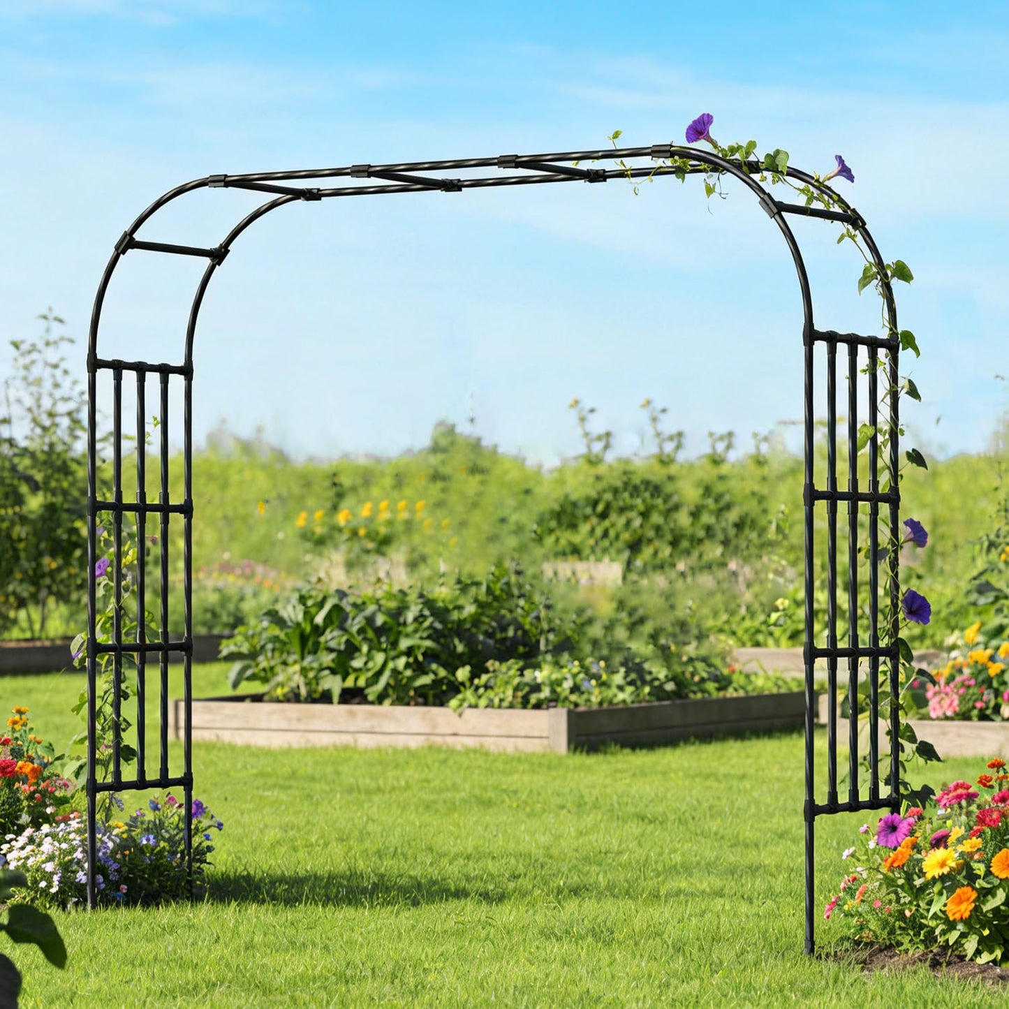 Garden Arch Trellis,114 x102.4 in Extra Wide Sturdy Metal Arbor for Climbing Plants,Grape Trellis Vine Support for Flower Vegetable,Wedding Arch Backdrop Stand for Ceremony Party