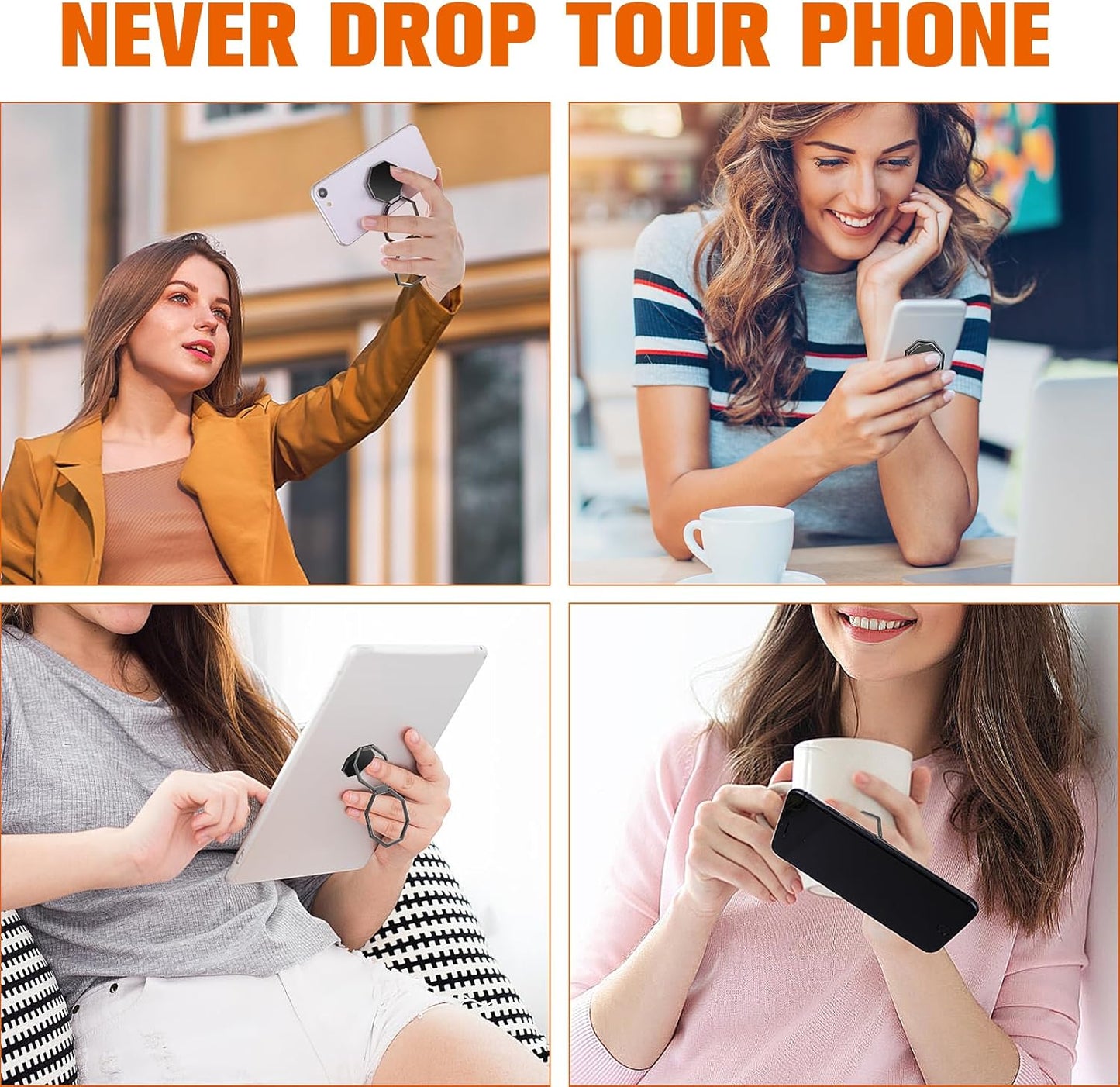 cobee 360 Cell Phone Ring Holder Finger Kickstand, Rotation Metal Cellphone Back Grip Foldable Cell Phone Stand