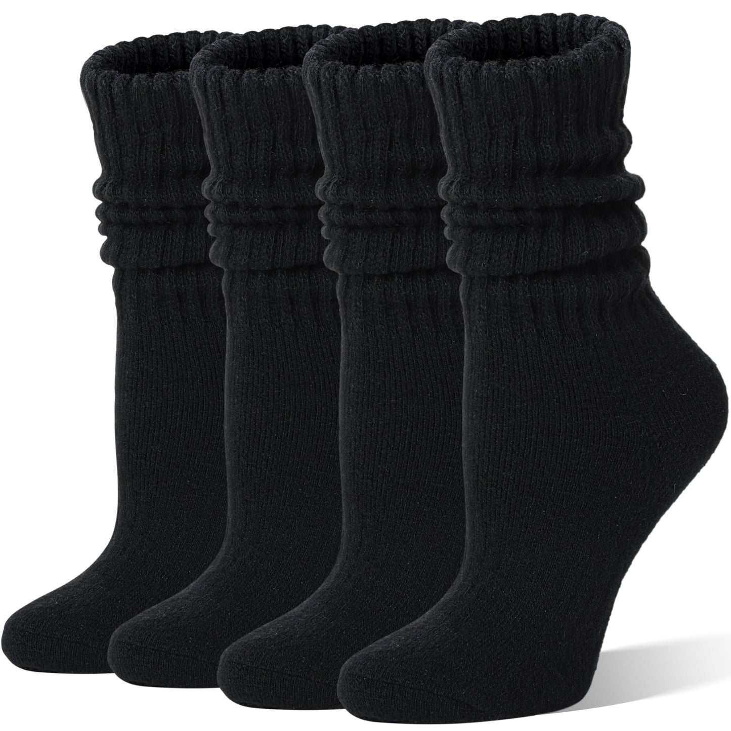 EBMORE Womens Black Merino Wool Slouchy Boot Socks Thermal Warm Winter Thick Scrunch Slouch Cozy Crew Gifts Socks 4 Pairs Stocking Stuffers(Black,M)