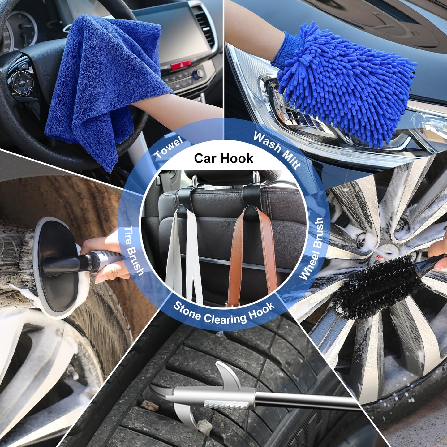 AUTODECO 42Pcs Car Wash Detailing Kit Cleaning Set with Foam Gun Sprayer, Long-Handle Brush, Collapsible Bucket, Large Wash Mitt, Towels, Complete Interior & Exterior Car Washing Supply Set (Blue)