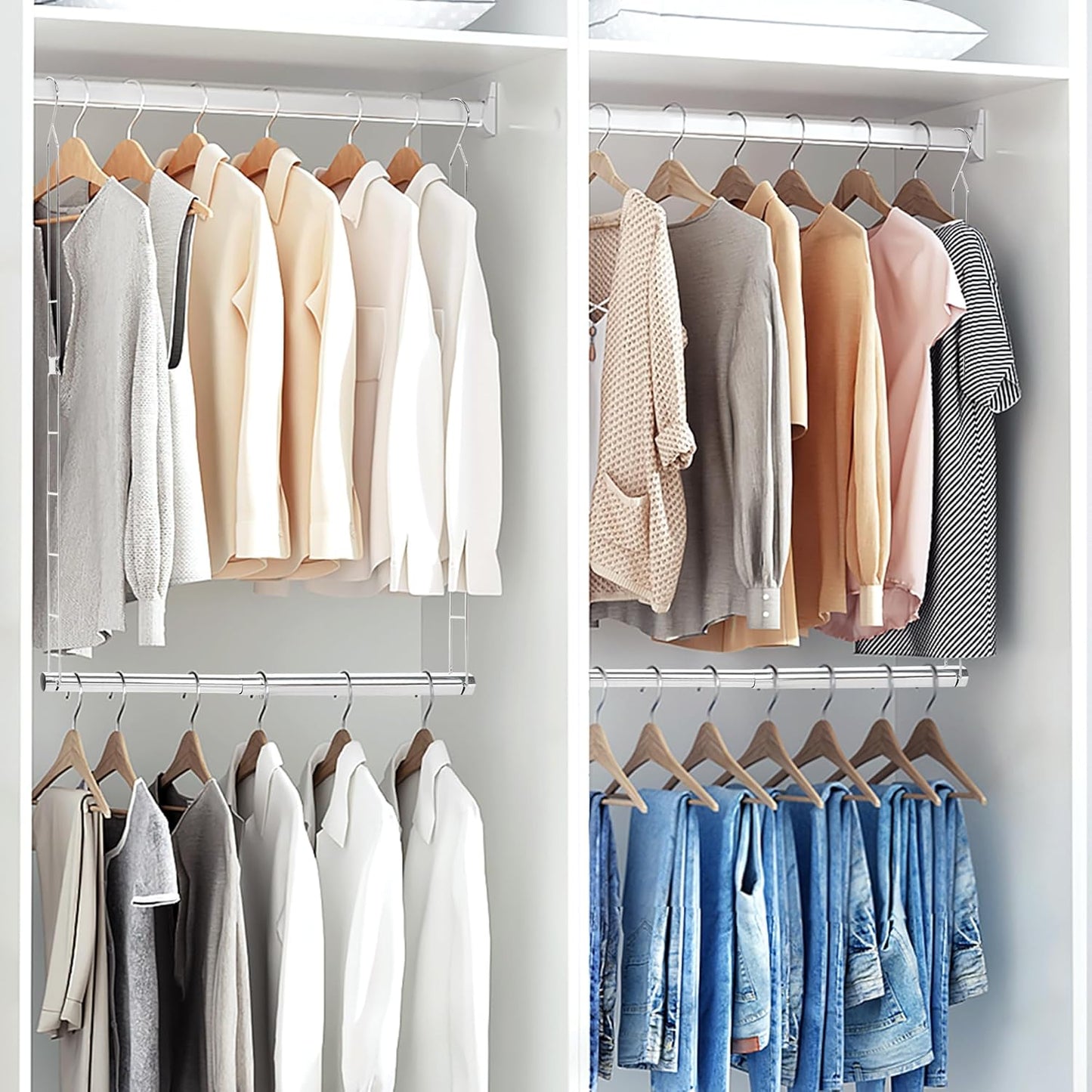 Storage Maniac Adjustable Closet Hanging Rod - Space-Saving Organizer | 2 Pack Chrome