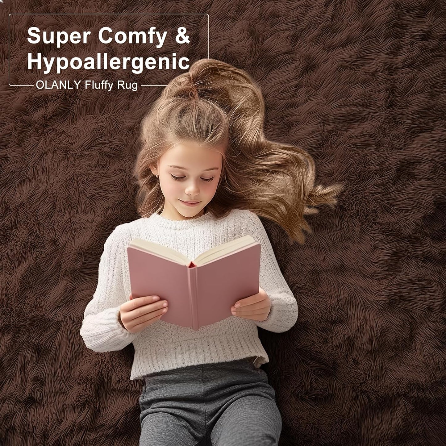 OLANLY Large Area Rug - Soft Fluffy Shaggy Carpet for Living Room & Bedroom | Machine Washable, 7x8 ft