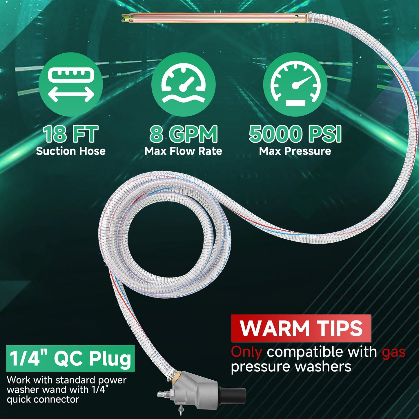 Tool Daily Pressure Washer Sandblasting Kit, Wet Sand Blaster for Pressure Washer with 18 FT Suction Hose, 1/4” Quick Connect, 5000 PSI