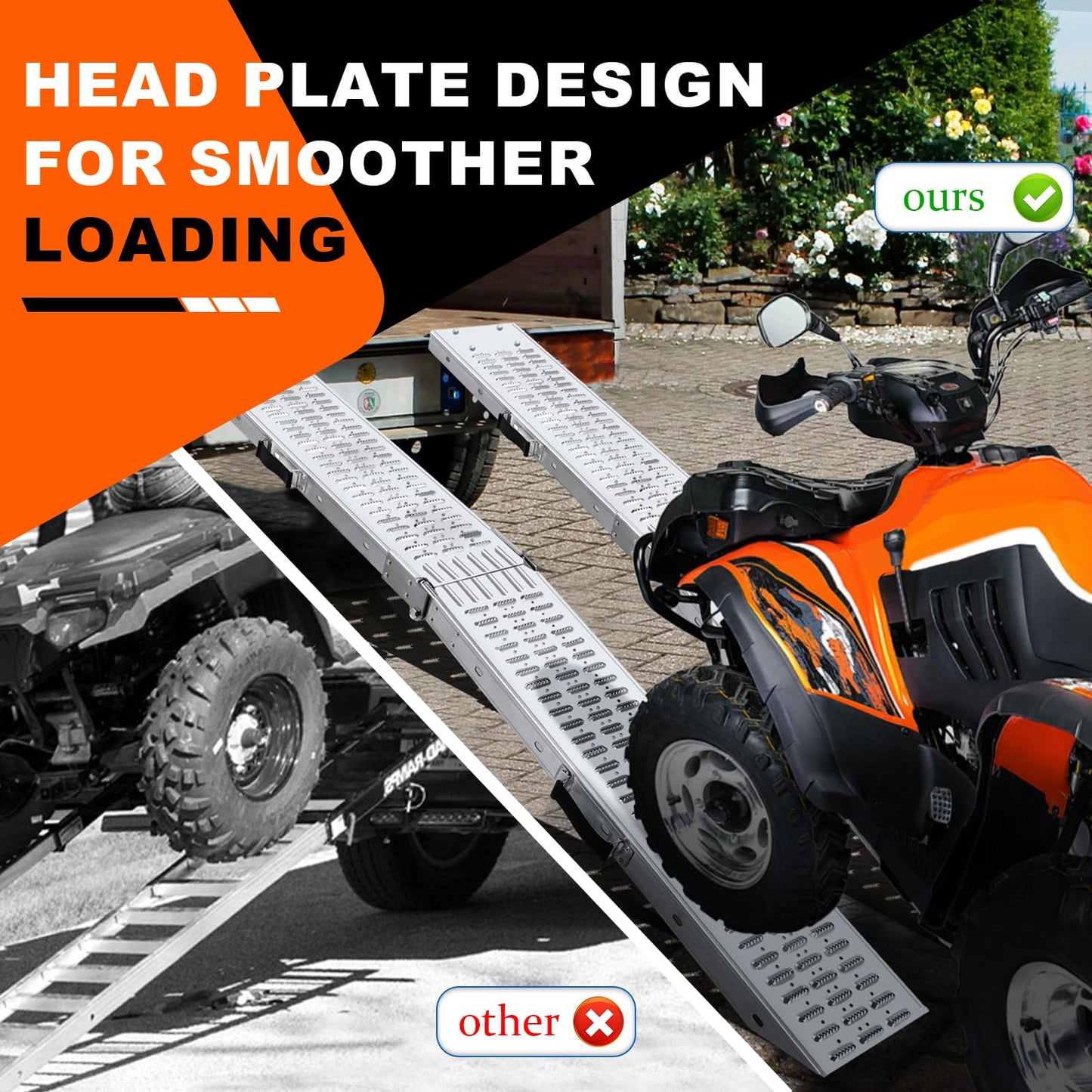 Arejonner 72.5" Heavy Duty Folding Loading Ramps, 1500lb Capacity, Ideal for Motorcycles, Lawn Mowers, ATVs, UTVs, and More – Pack of 2 with Safety Straps and Gloves