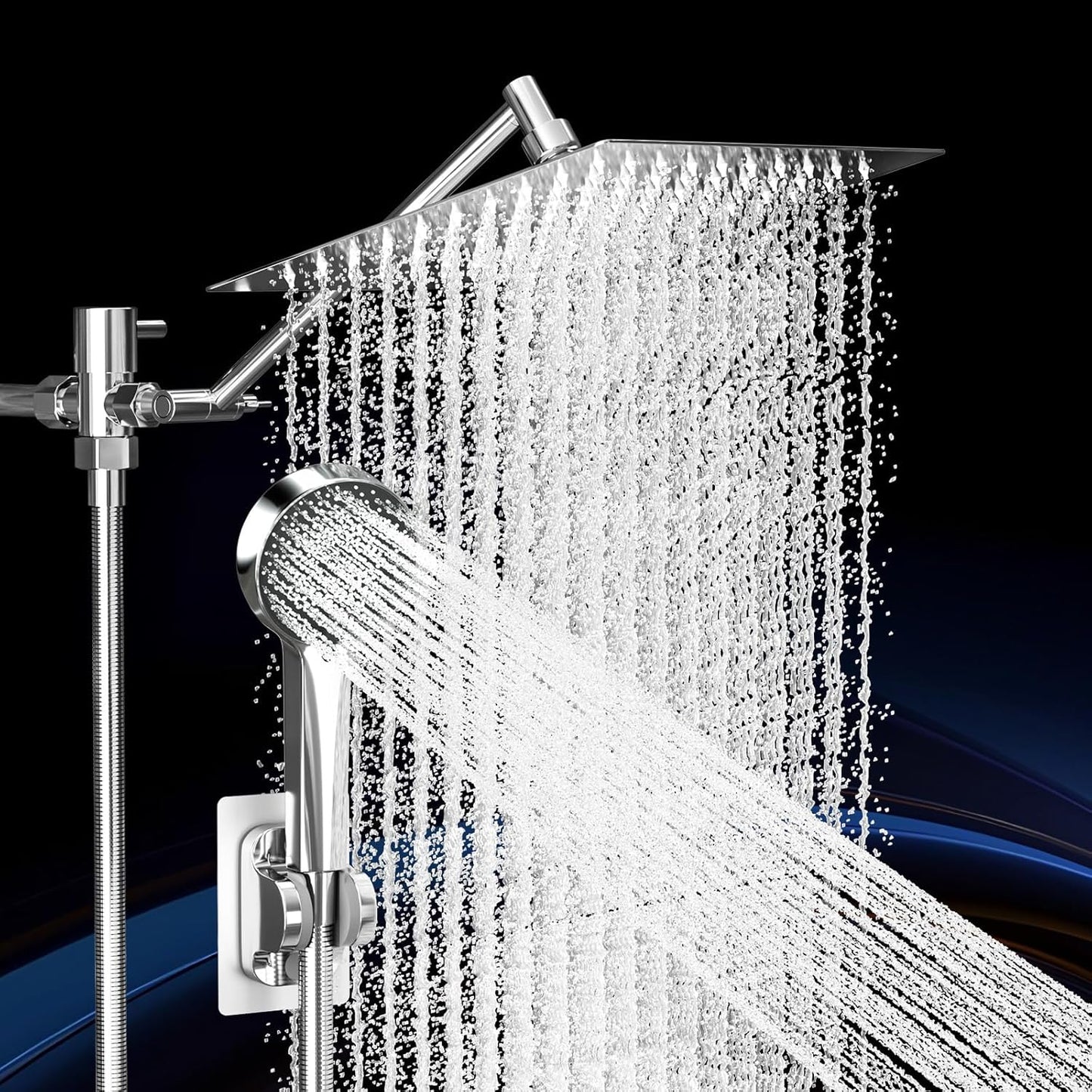 Regine Switzerland Rain Shower Head - 10 Inch High Pressure Dual Showerhead Set with Handheld Spray | Silver