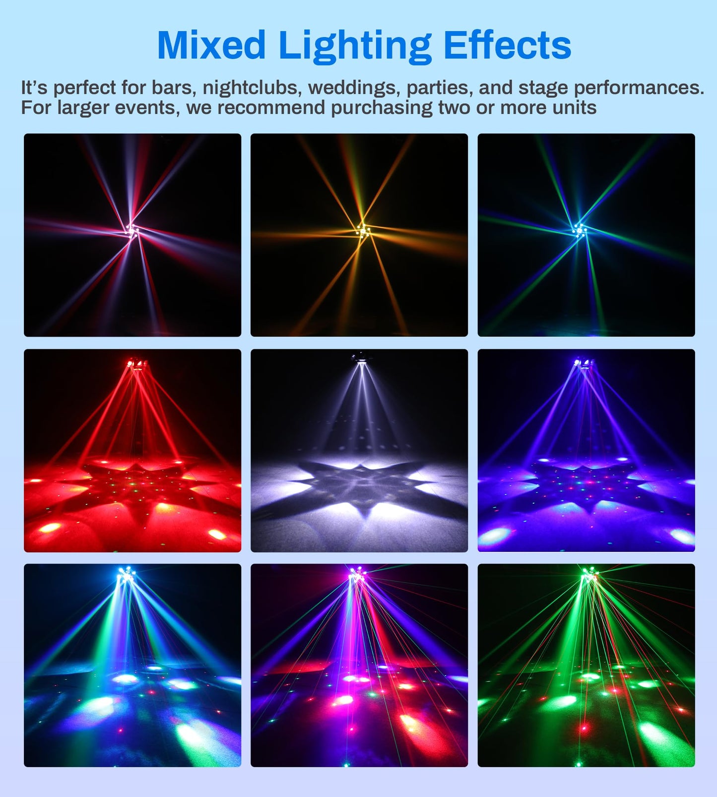 6 Arms Moving Head DJ Lights, Quality Metal Casing, 150W Disco Stage Light with RGBW 4-in-1 LED, DMX-512 & Sound Activation & Remote Control, Laser Party Lights for Bar, Wedding, Club Live House