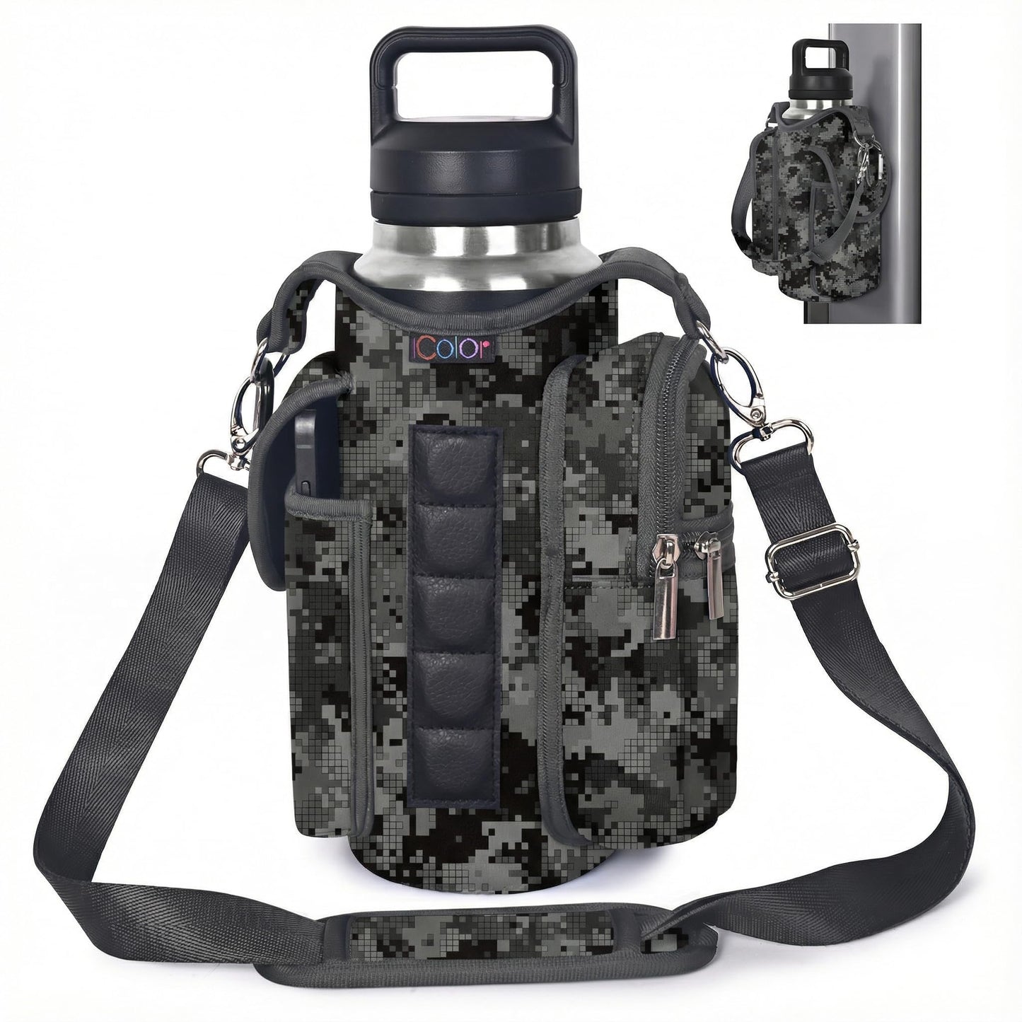 icolor Magnetic Gym Bag Water Bottle Holder with Phone Pockets,5 Built-in Magnets Gym Magnetic Bag Pouch Attach to Fitness Equipment,Diameter 3.9" Bottle Carrier Sling Bag