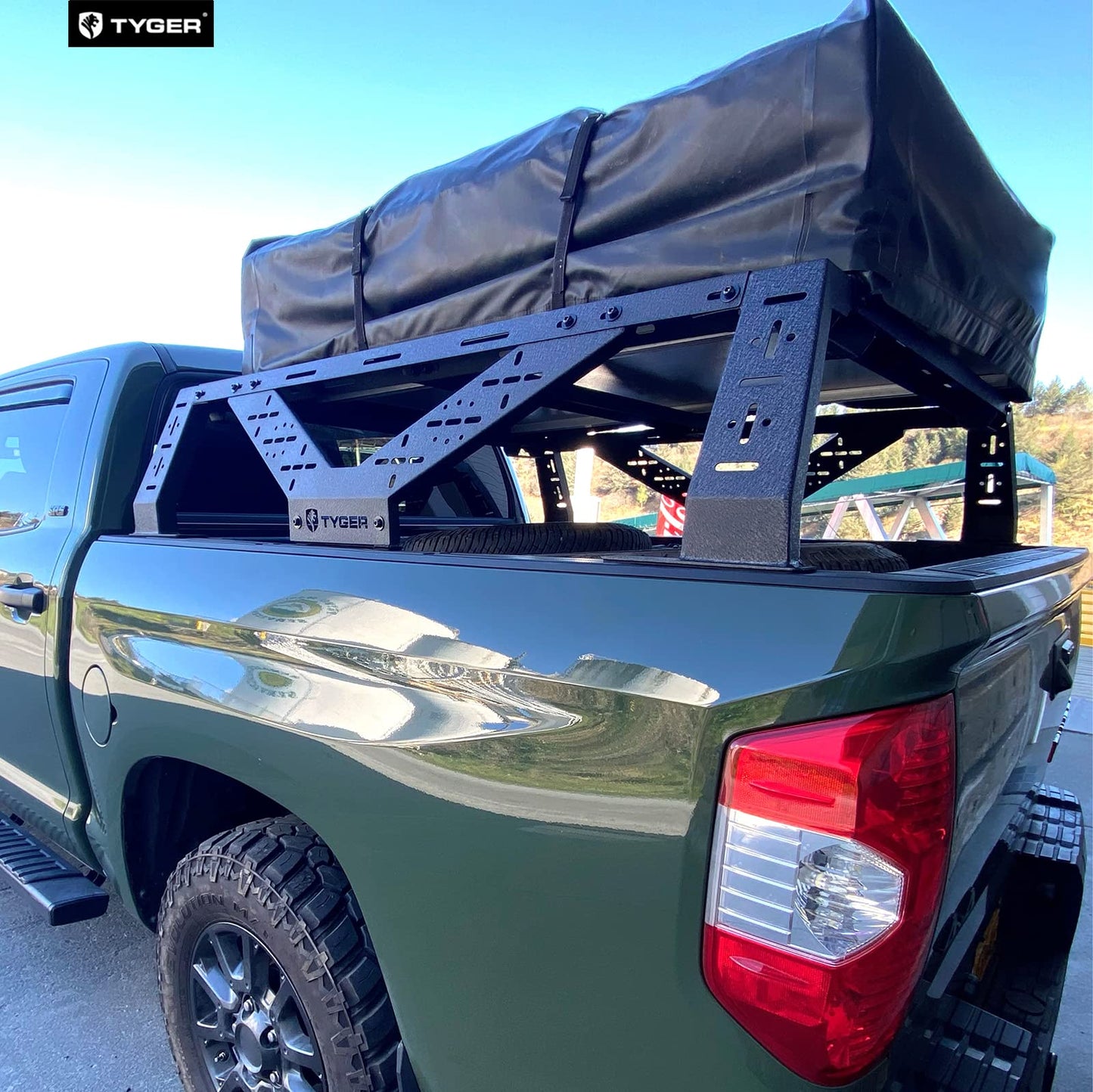 Tyger Auto Plate Style Overland Bed Rack for Full-Size Pickup Trucks | Compatible with Ram 1500 & HD, Ford F-Series, Silverado, Sierra, Titan & XD (see image for size chart) | TG-BK2U55637, Black