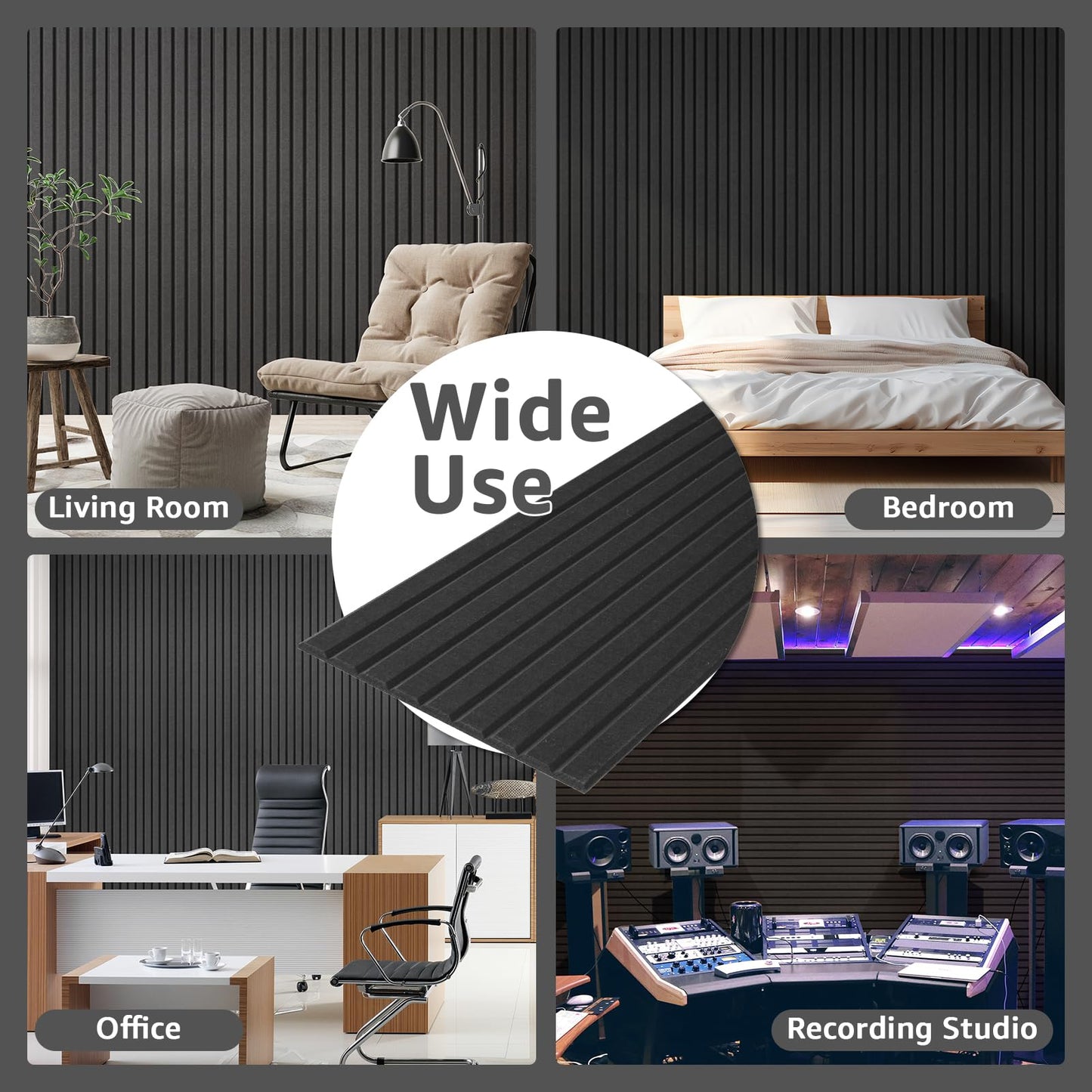Art3dwallpanels 10 Pack Acoustic Panels, 48" X 12" X 0.35" Soundproof Wall Panels, Self Adhesive High Density Sound Absorbing Acoustic Treatment for Recording Studio, Office, Black