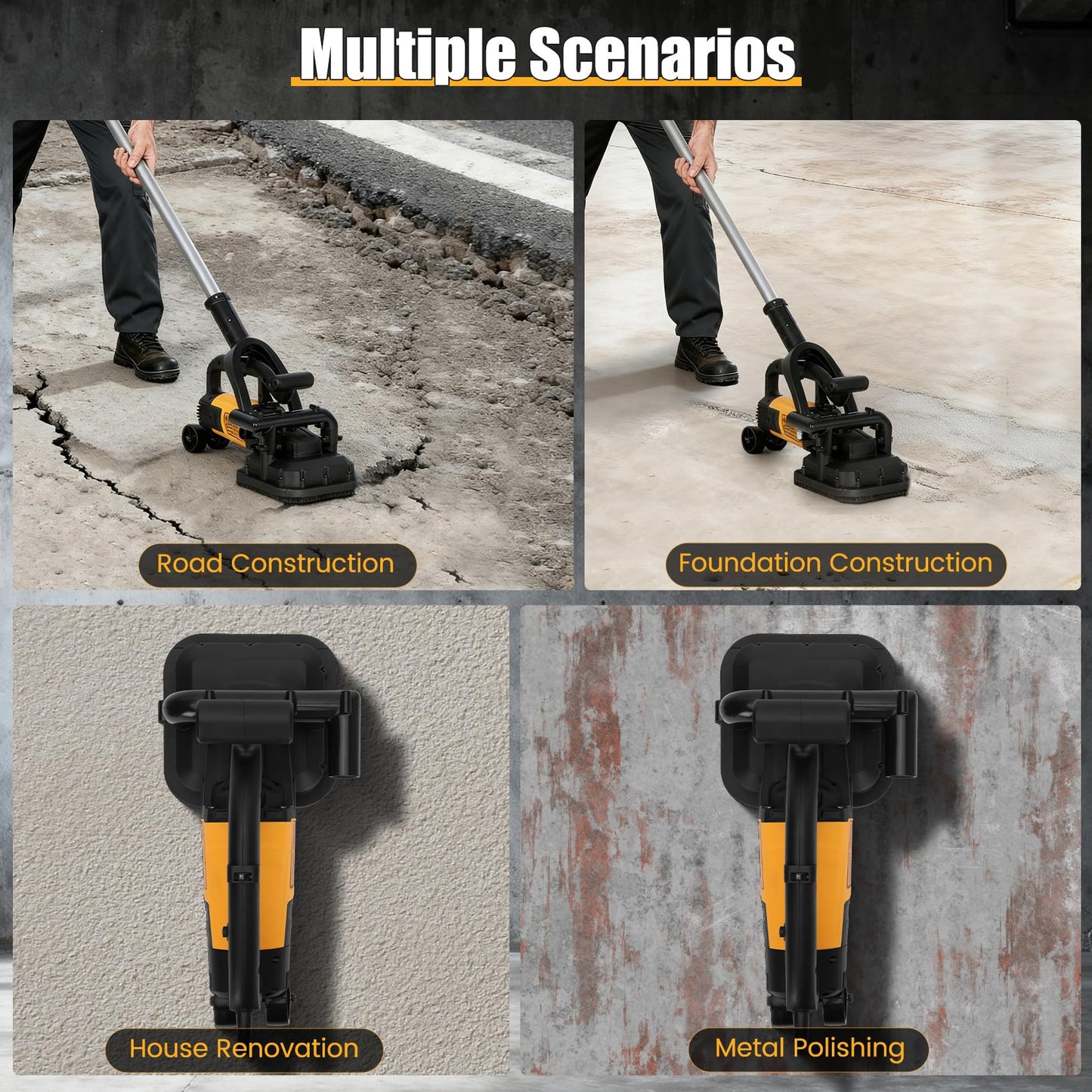 4-Head Concrete Floor Grinder Set, 3800W Concrete Grinder with 6-Speed Control, 6000 RPM Ergonomic Handle & Dust Collection Cover - Ideal for Surface Preparation, Cement, Marble Floors & Surfaces