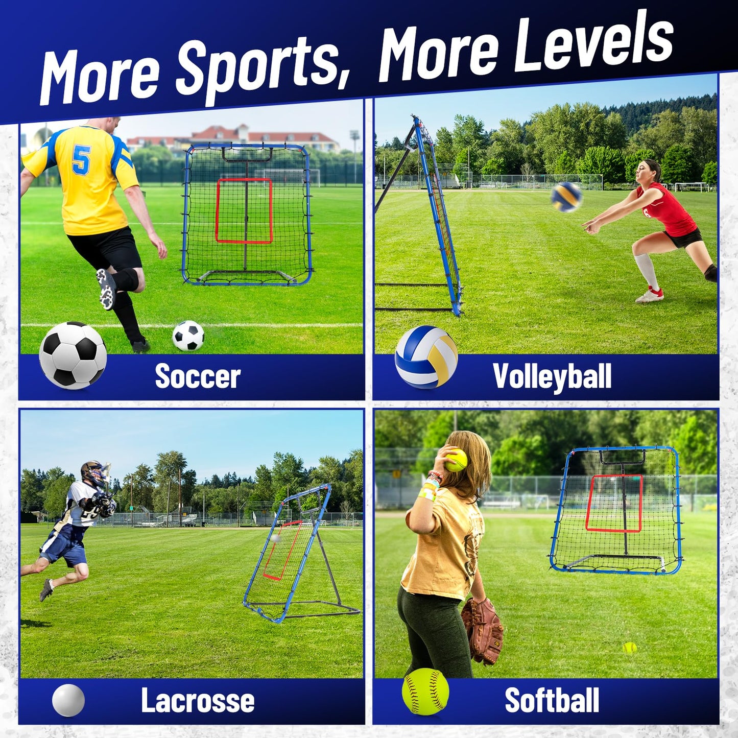 SPOYNAL Baseball Rebounder Net 4 x 4.5 FT Baseball Training Equipment Base Ball Bounce Back Net with 5 Return Angles Softball Pitching Net Fly Ball Line Drive Ground Ball Training Net for Fielding