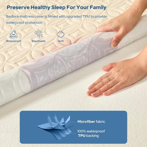 BEDLORE Waterproof Mattress Protector - Noiseless California King Size Pad | Soft, Breathable, Washable Cover (Beige)