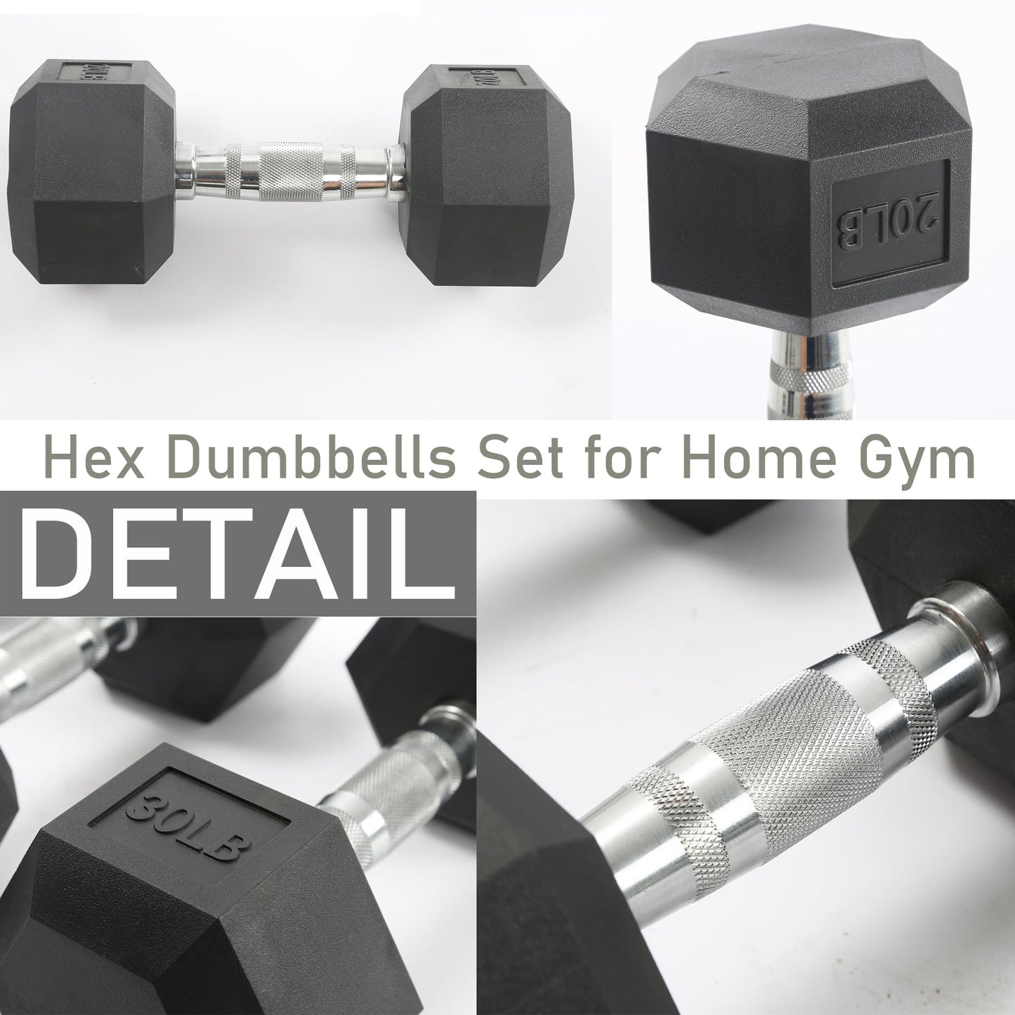 60 lbs Hex Dumbbell Set for Fitness – Rubber & PVC Coated, Anti-Slip Grip, Odorless, Free Weights for Men & Women – Strength Training at Home Gym, (5lbx2+10lbx2+15lbx2)