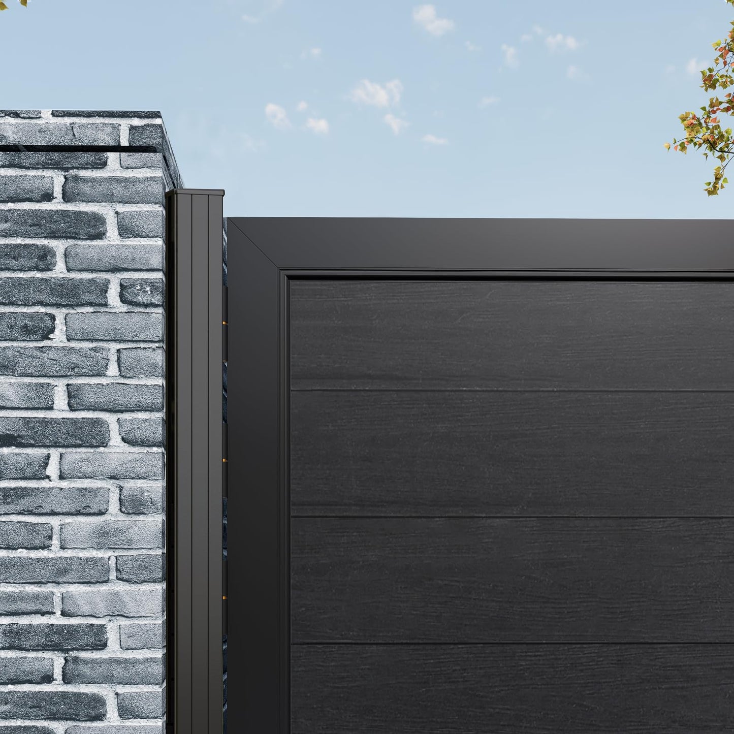 Treslam Wood Plastic Privacy Double Fence Gate 6ft(H) x 8ft(W), Metal Frame with Knob Kits, Durable Composite Outdoor Gate,Black