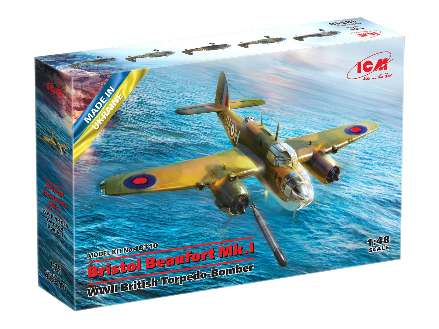 ICM 48310 - Airplane Model Bristol Beaufort Mk.I, Plastic Military Plane WWII British Torpedo-Bomber. - Scale 1:48