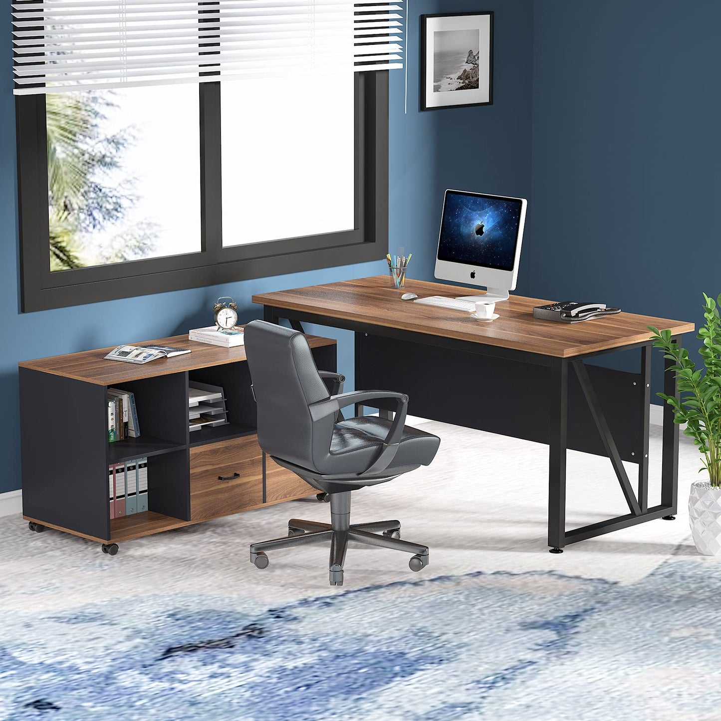 Tribesigns 55 inches Executive Desk and 43" lateral File Cabinet, L-Shaped Computer Desk Home Office Furniture with Drawers and Storage Shelves, Office Table with Cabinet