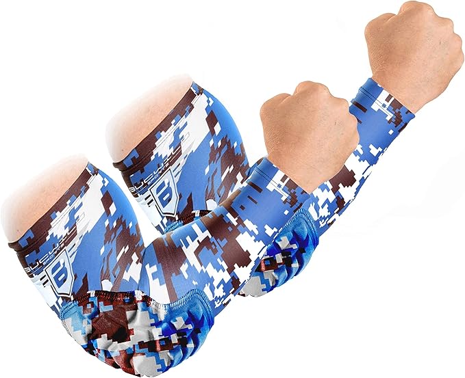 Bucwild Sports B Padded Elbow Arm Sleeves for Basketball Football Volleyball Youth & Adult Size Pads (1 Pair)