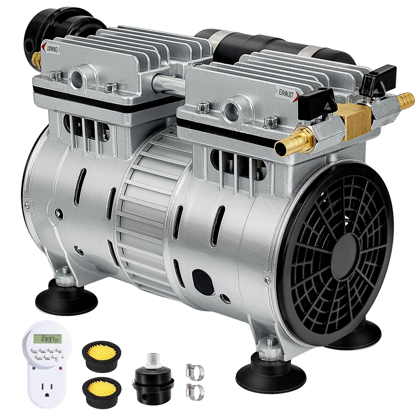 Pond Aerator, 3/4 HP Compressor for Up to 3 Acres, Dual Adjustable Outlets, Timer, Valves. Bubbler Up to 60 Feet Deep, Pond Aerators/Pond Pumps for Outdoor Ponds