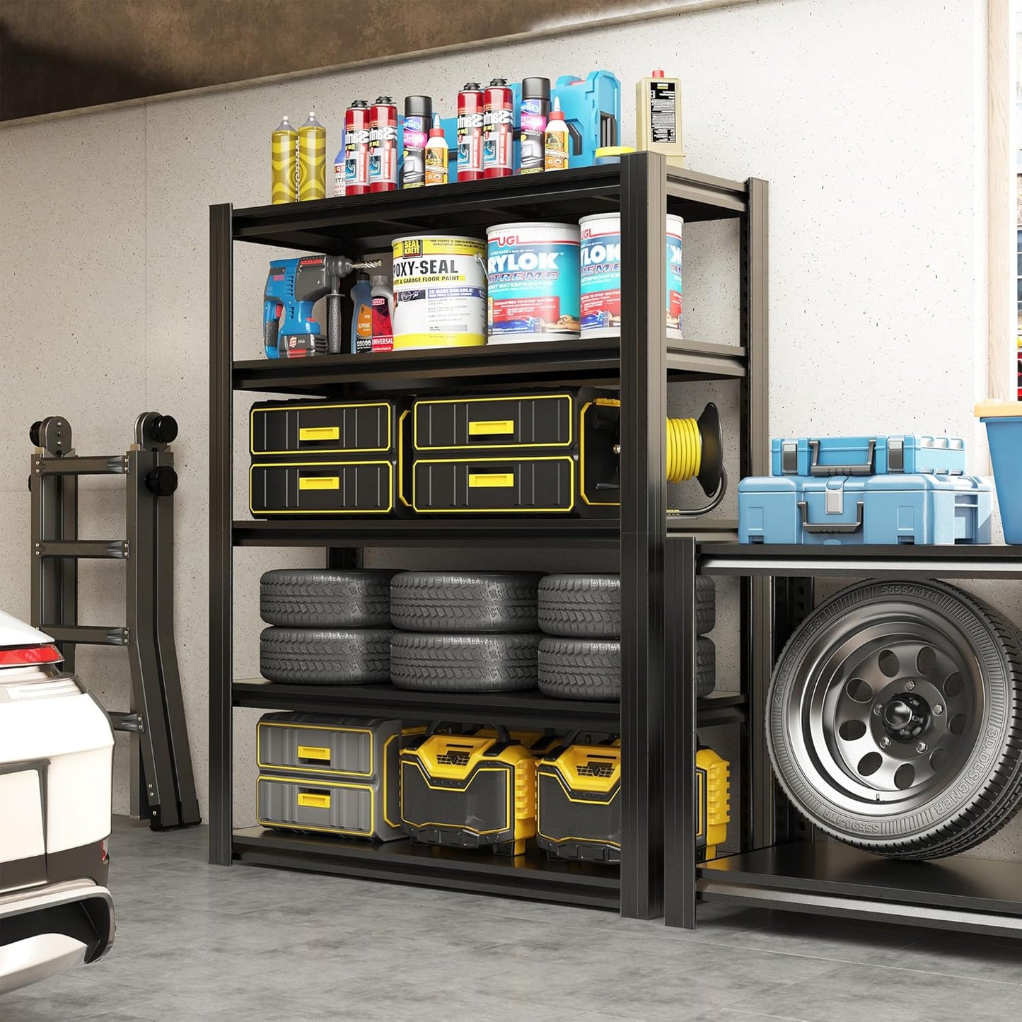 Regine Switzerland Heavy Duty Garage Shelving - 2500 LBS Capacity, Adjustable 5-Tier Metal Unit | 72" H x 35.4" W x 15.7" D