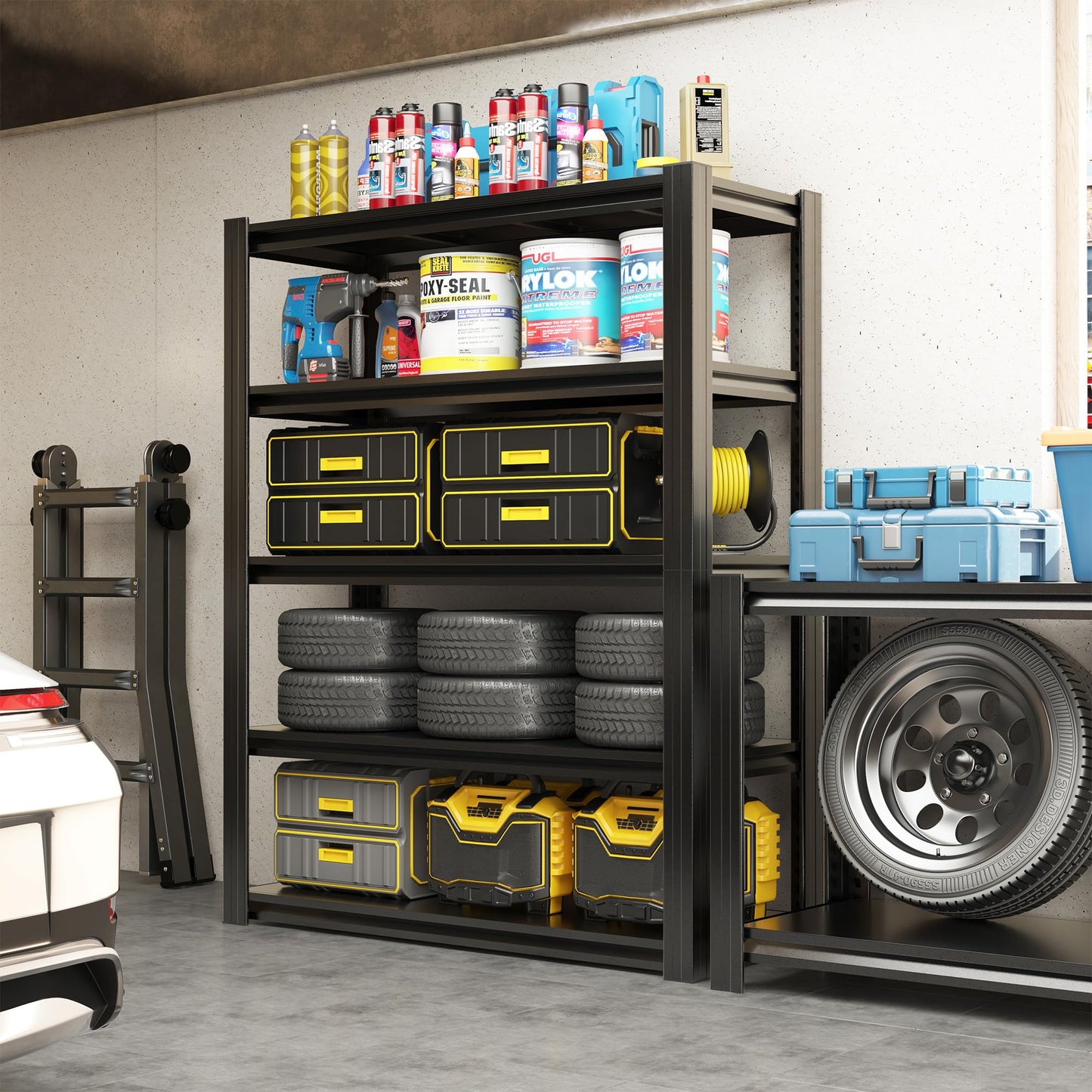 EKJ 78" H Garage Shelving 3000LBS Heavy Duty Storage Racks, Adjustable 5 Tier Metal Shelves Unit, Industrial Utility Shelves for Workshop, Basement, Home Office 78" H*47.2W*18D