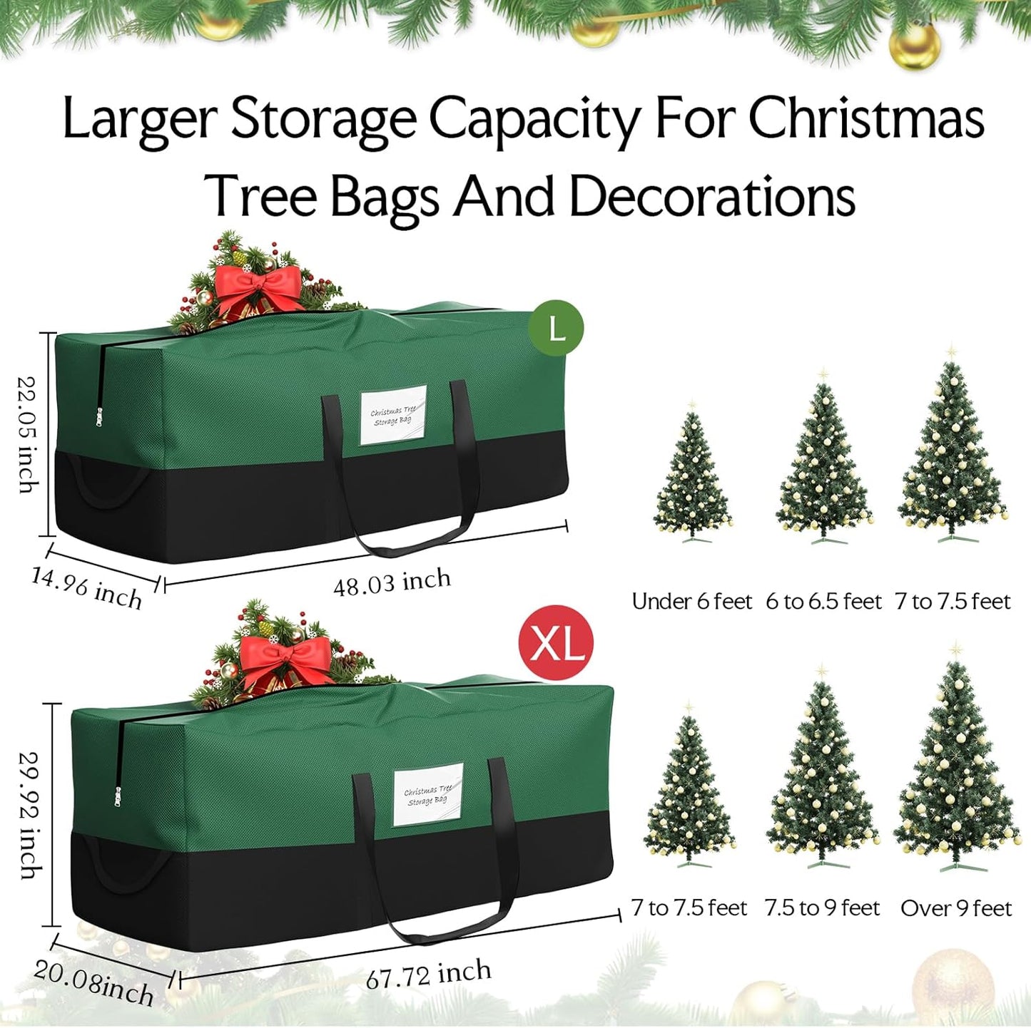 Skiennix Christmas Tree Storage Bag - Heavy Duty 600D Oxford Material for Up to 10 Ft Trees | Dampproof with Dual Zipper & Reinforced Handles