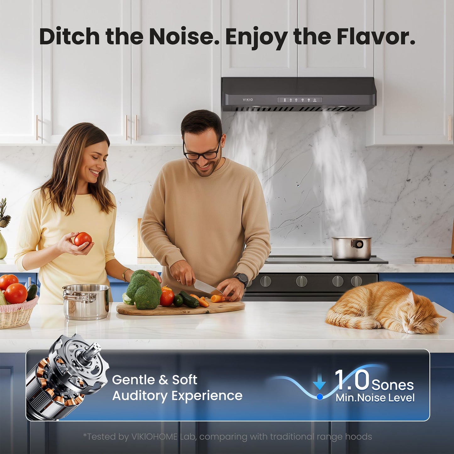 VIKIO HOME Under Cabinet Range Hood 30 Inch, 980CFM Fast Venting Ducted, Kitchen Hood With 3 Speed Gesture Sensing & Touch Control, Stainless Steel Stove Vent Hood With LED Light, Black