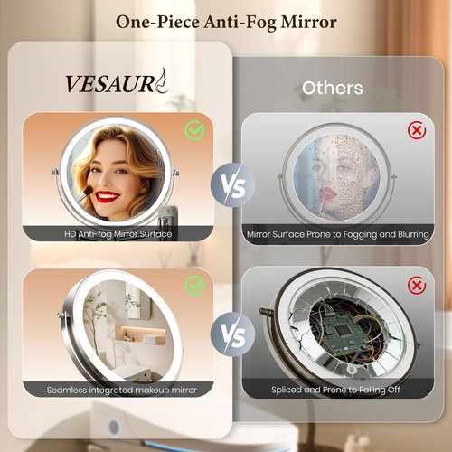 9" Large Wall Mounted Lighted Makeup Mirror, 5000mAh Rechargeable 1X/15X Magnifying Mirror with 3 Color Lights Touch Dimmable, Extended Arm 360° Rotation Bathroom Wall Mounted Makeup Mirror, Nickel