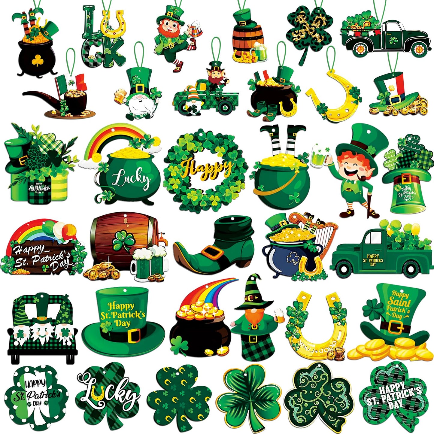 St. Patricks Day Decorations 36pcs Wooden Shamrock Ornaments, Spring Lucky Irish Day Tree Ornaments St Patrick's Day Home Party Hanging Decorations