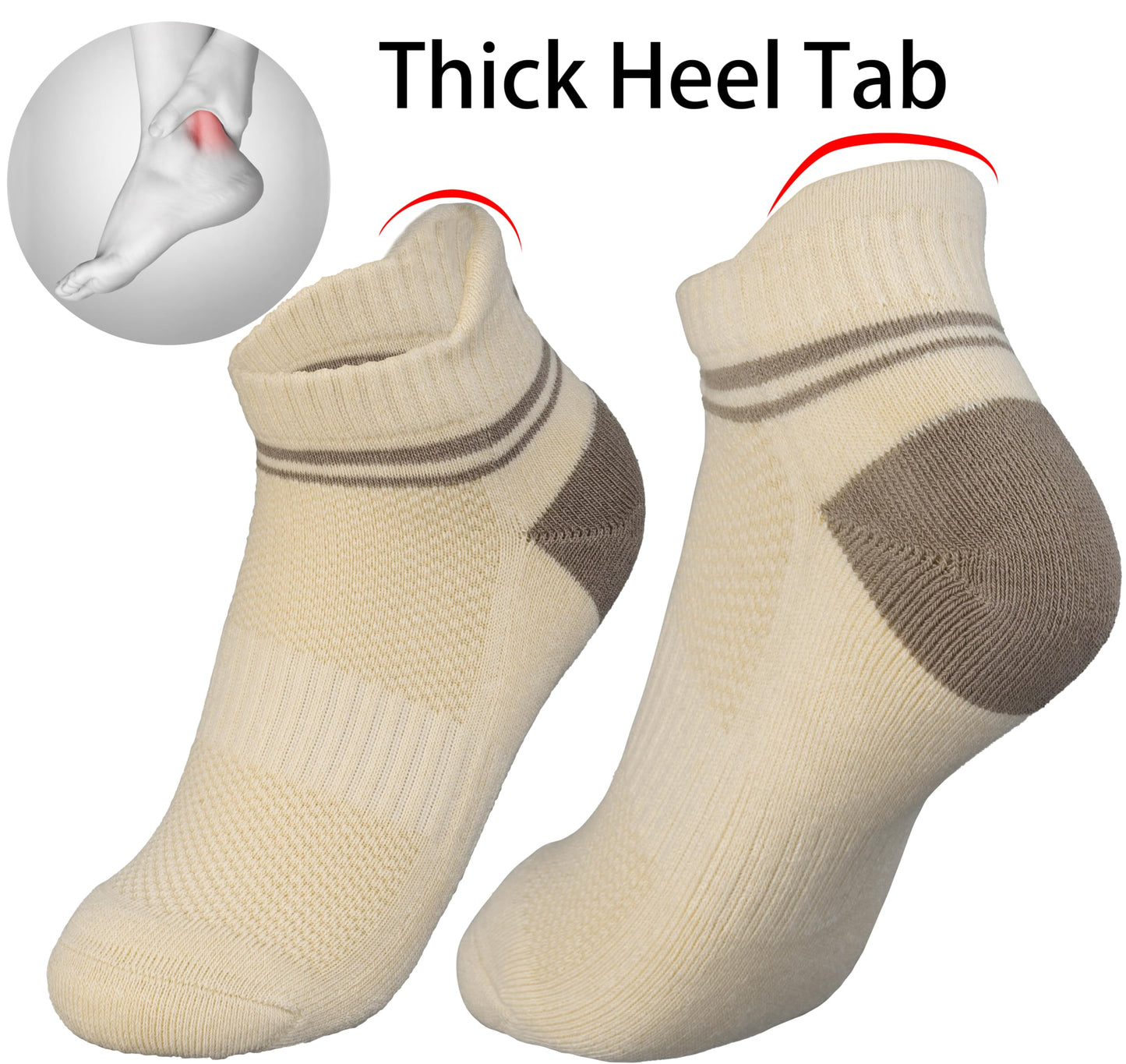 BomKinta Womens Athletic Socks Cushioned Running Socks Cotton Ankle Sock Gifts for Women Beige Khaki Brown 6 Pairs Size 9-11