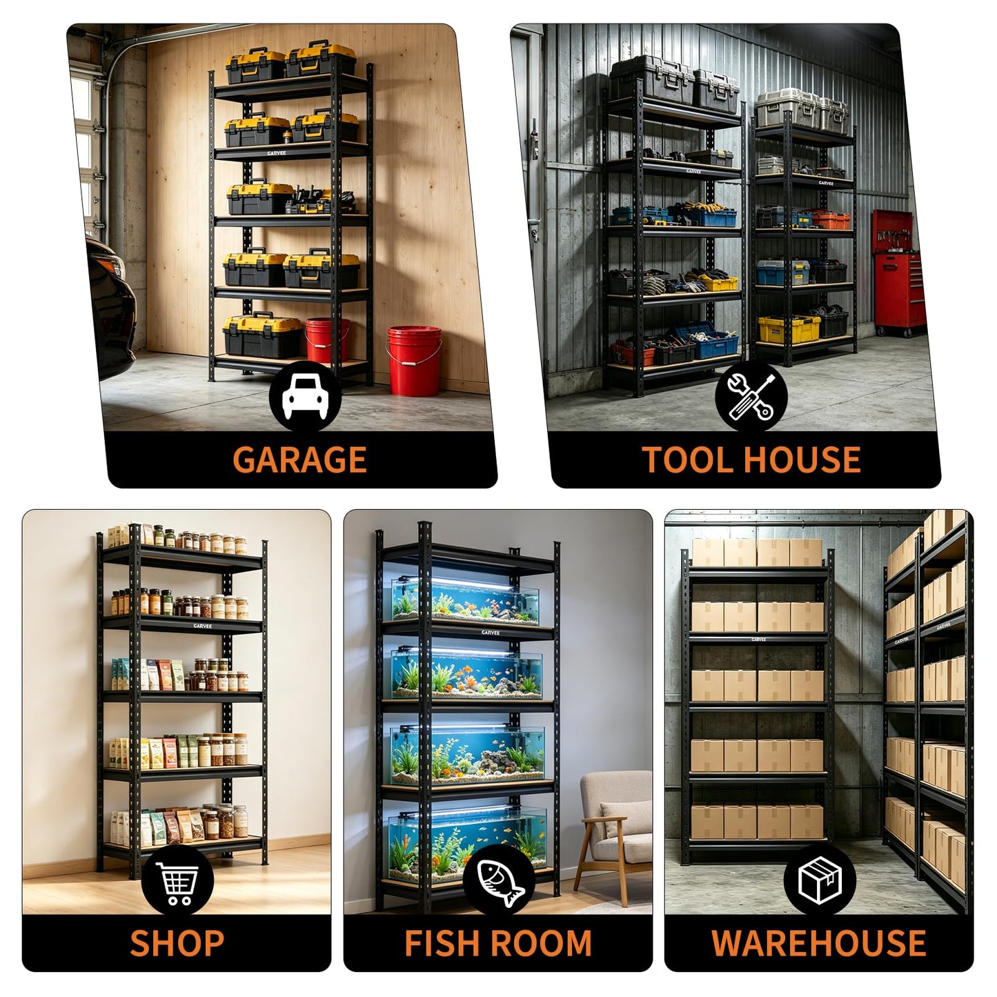 Garvee 5-Tier Heavy Duty Storage Shelves, 2204 lbs Capacity Adjustable Garage Shelving Unit with MDF Boards, Metal Standing Shelf Organizer for Kitchen, Pantry, Basement - 30" W x 12" D x 60" H