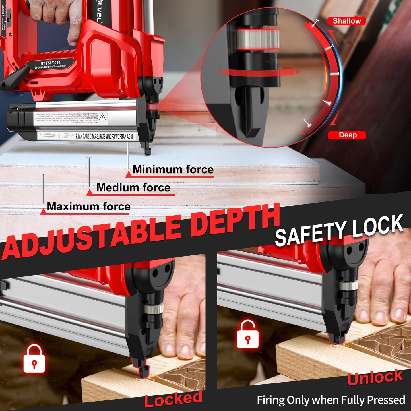 SILVEL 2" Cordless Brad Nailer, 2-in-1 21V Electric Brad Nailer Stapler with 2 * 4.0Ah Battery, 1000pcs Nails, 18GA Staples, Adjustable Depth for Woodworking, Home Improvement