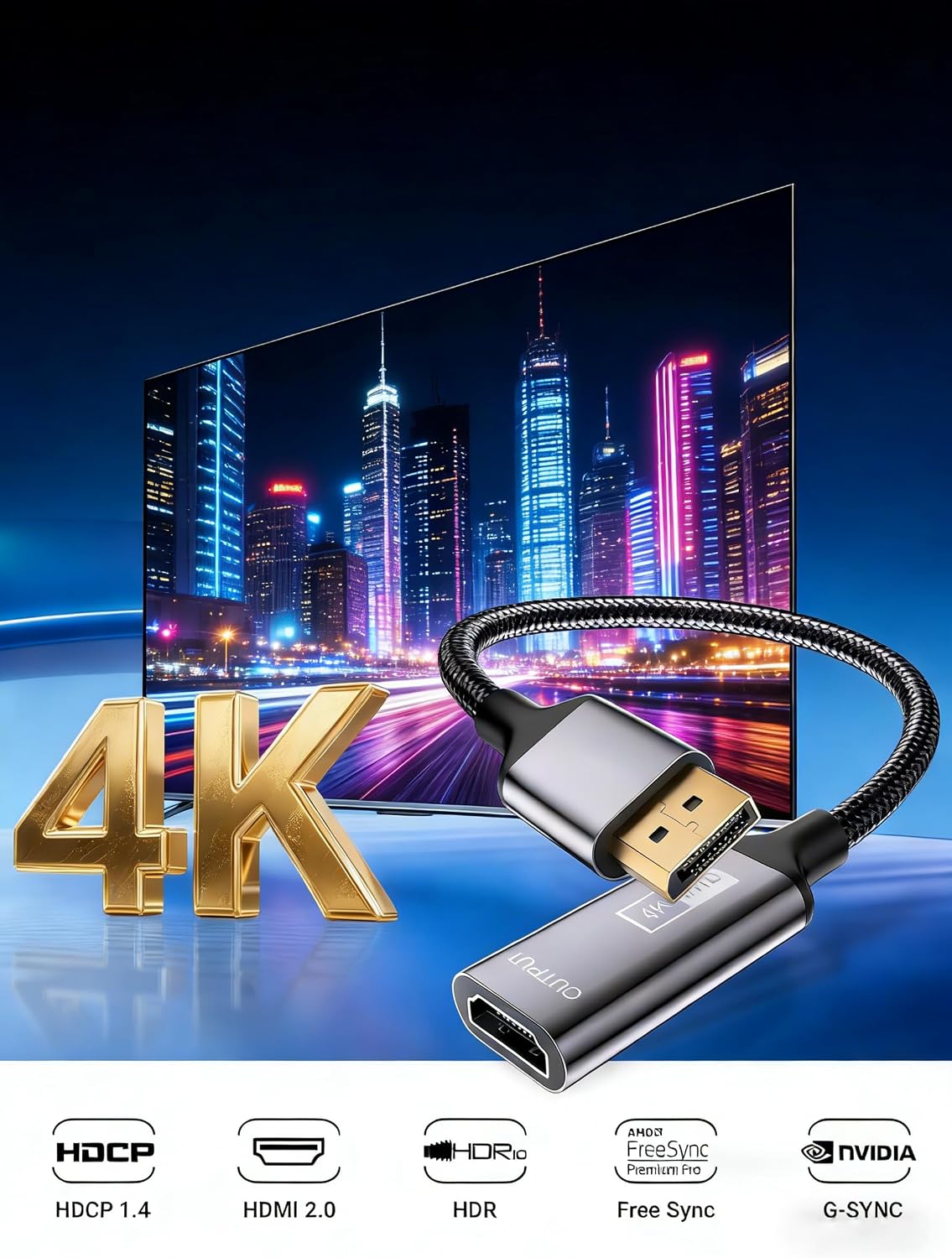 HAOISH 4K 1080P@120HZ HDMI to Displayport Adapter, Uni-Directional Display Port to HDMI for Projectors, Monitors, TVS